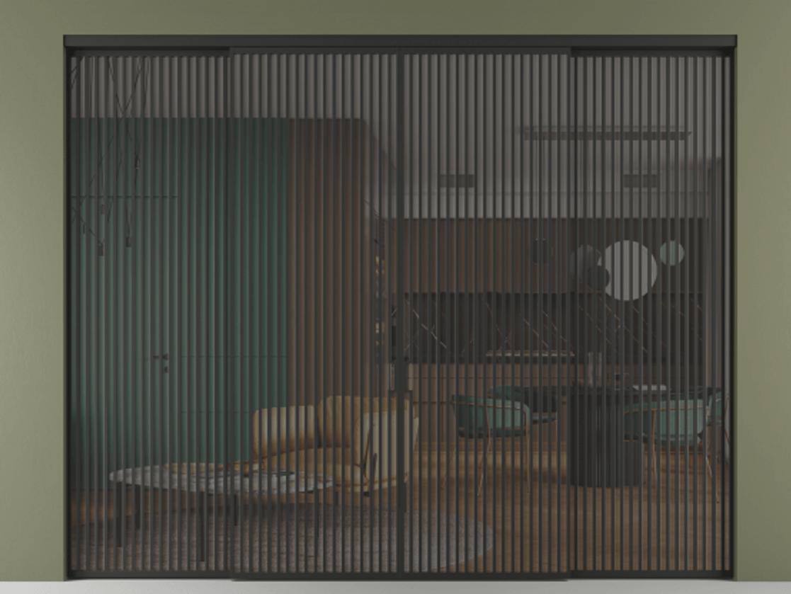 Перегородка Formato внутри проёма четырёхстворчатая АЛПР 040.06 Алюминий Черный Прозрачное серое стекло, триплекс, 6 мм. Скрытый короб ЧЕР Цена 711200 ₽ 1. Полотно 4 шт.  (800/2100 мм)
2. Комплект установки раздвижной системы
3. Базовый комплект фурнитуры
4.Ручка RONDO. Фабрика дверей Волховец 8 (800) 551 43 19  Перегородка Formato внутри проёма четырёхстворчатая АЛПР 040.06 Алюминий Черный Прозрачное серое стекло, триплекс, 6 мм Цена 711200 ₽  | Volhovec