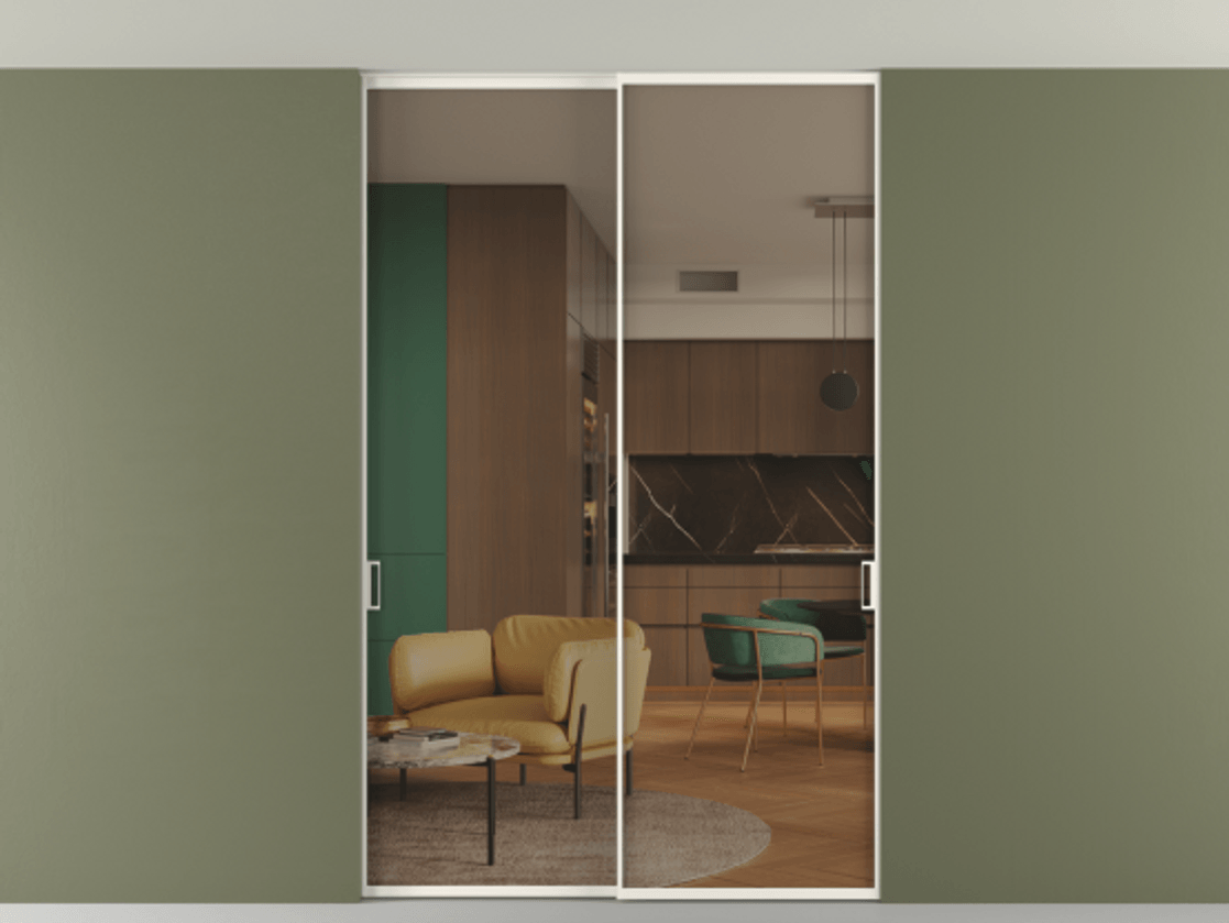 Перегородка Формато внутри проёма скрытое крепление в потолок 2 створки АЛПР 040.01 Алюминий пудровый белый Прозрачное бронзовое стекло, триплекс. Цена 239305 ₽ 1. Полотно 2 шт. (800/2100 мм)
2. Комплект установки раздвижной системы
3. Базовый комплект фурнитуры
4. Ручка Рондо. Фабрика дверей Волховец 8 (800) 551 43 19 Перегородка Формато внутри проёма скрытое крепление в потолок 2 створки АЛПР 040.01 Алюминий пудровый белый Прозрачное бронзовое стекло, триплекс Цена 239305 ₽ | Volhovec