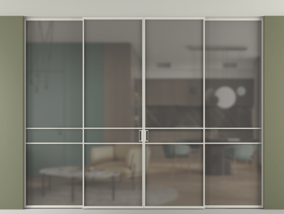 Перегородка Формато внутри проёма скрытое крепление в потолок 4 створки АЛПР 040.02 Алюминий тёплый серый Сатинированное серое стекло, триплекс. Цена 440530 ₽ 1. Полотно 4 шт. (800/2100 мм)
2. Комплект установки раздвижной системы
3. Базовый комплект фурнитуры
4.Ручка Рондо. Фабрика дверей Волховец 8 (800) 551 43 19 Перегородка Формато внутри проёма скрытое крепление в потолок 4 створки АЛПР 040.02 Алюминий тёплый серый Сатинированное серое стекло, триплекс Цена 440530 ₽ | Volhovec