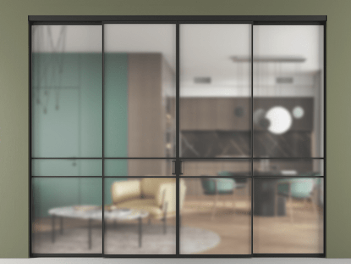 Перегородка Formato внутри проёма 4 створки АЛПР 040.02 Алюминий Черный Сатинированное стекло "Matelux Crystal Vision", калёное, матовое, каленое 6 мм. Скрытый короб ЧЕР Цена 413200 ₽ 1. Полотно 4 шт. (800/2100 мм)
2. Комплект установки раздвижной системы
3. Базовый комплект фурнитуры
4.Ручка RONDO. Фабрика дверей Волховец 8 (800) 551 43 19 Перегородка Formato внутри проёма 4 створки АЛПР 040.02 Алюминий Черный Сатинированное стекло "Matelux Crystal Vision", калёное, матовое, каленое 6 мм Цена 413200 ₽ | Volhovec