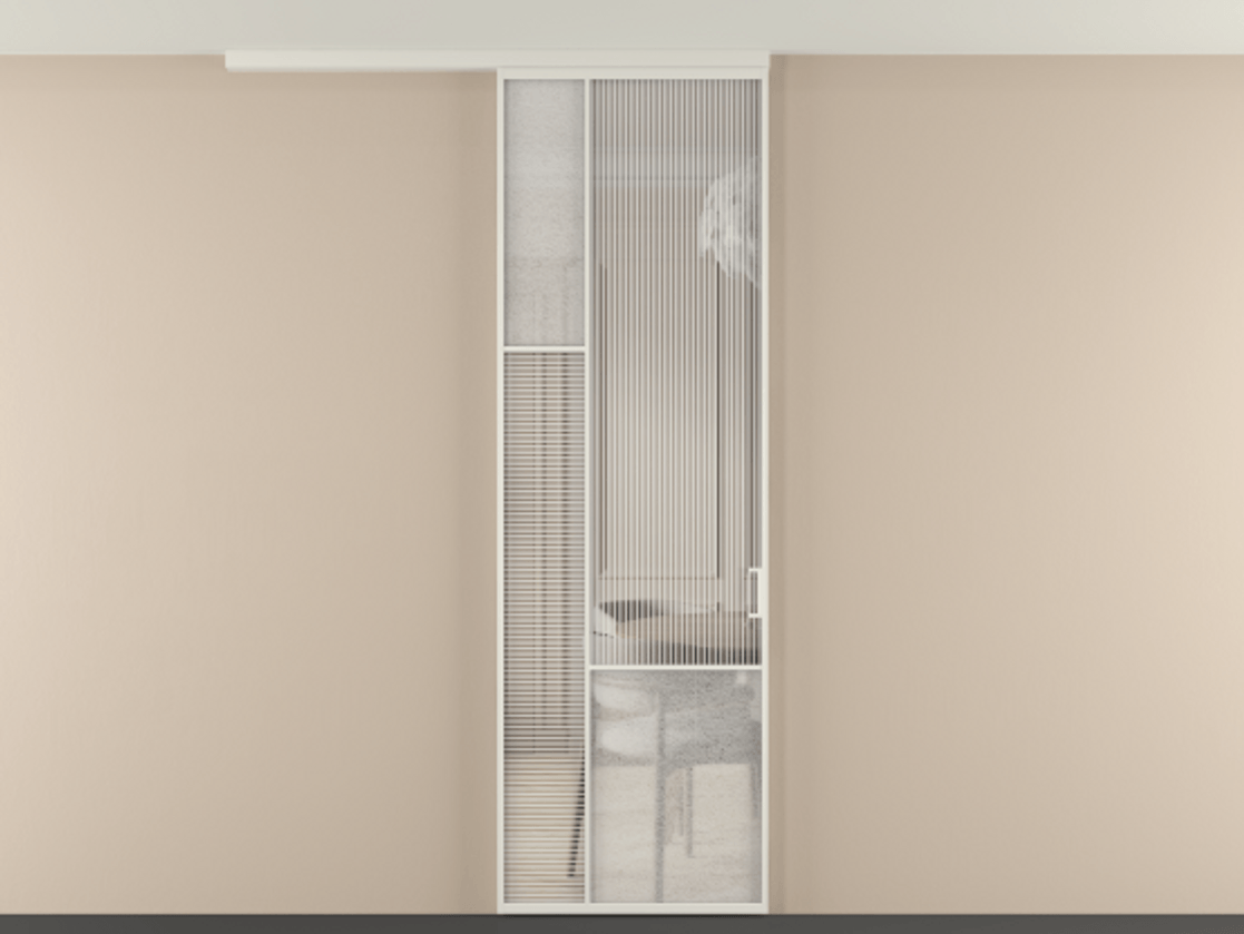 Перегородка Мозаик вдоль стены на потолок 1 створка АЛПР 041.13 Алюминий Белый Рифлёное стекло "Дюна", триплекс, 6 мм + Фактурное стекло "Лёд", триплекс. Скрытый короб БЕЛ Цена 137560 ₽ . Фабрика дверей Волховец 8 (800) 551 43 19 Перегородка Мозаик вдоль стены на потолок 1 створка АЛПР 041.13 Алюминий Белый Рифлёное стекло "Дюна", триплекс, 6 мм + Фактурное стекло "Лёд", триплекс Цена 137560 ₽ | Volhovec