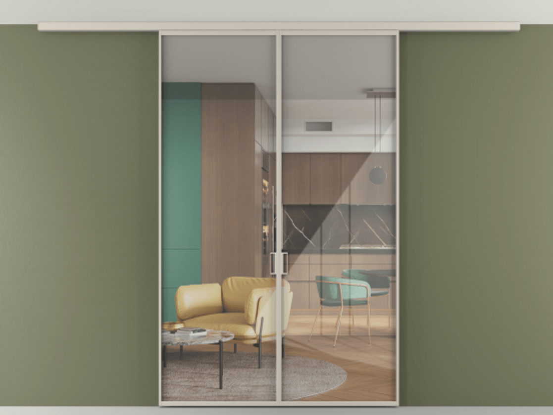 Перегородка Формато вдоль стены на потолок 2 створки АЛПР 040.01 Алюминий светло-бежевый Рефлективное прозрачное стекло "Стопсол", калёное. Цена 198172 ₽ 1. Полотно 2 шт. (800/2100 мм)
2. Комплект установки раздвижной системы
3. Базовый комплект фурнитуры
4.Ручка Рондо. Фабрика дверей Волховец 8 (800) 551 43 19 Перегородка Формато вдоль стены на потолок 2 створки АЛПР 040.01 Алюминий светло-бежевый Рефлективное прозрачное стекло "Стопсол", калёное Цена 198172 ₽ | Volhovec