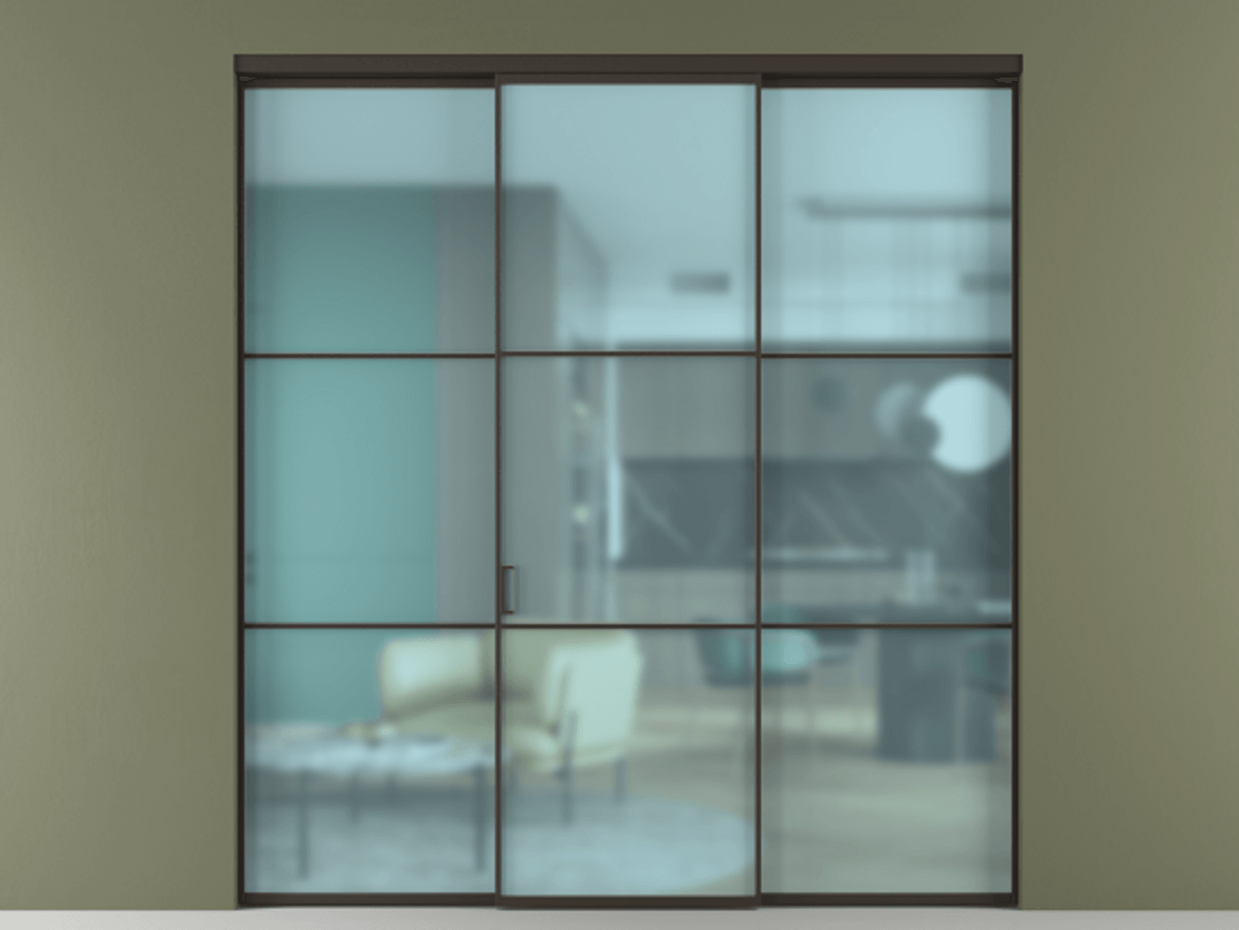 Перегородка Формато внутри проёма 3 створки АЛПР 040.03 Алюминий антрацит Сатинированное голубое стекло, триплекс. Цена 237275 ₽ 1. Полотно 3 шт. (800/2100 мм)
2. Комплект установки раздвижной системы
3. Базовый комплект фурнитуры
4.Ручка Рондо. Фабрика дверей Волховец 8 (800) 551 43 19 Перегородка Формато внутри проёма 3 створки АЛПР 040.03 Алюминий антрацит Сатинированное голубое стекло, триплекс Цена 237275 ₽ | Volhovec