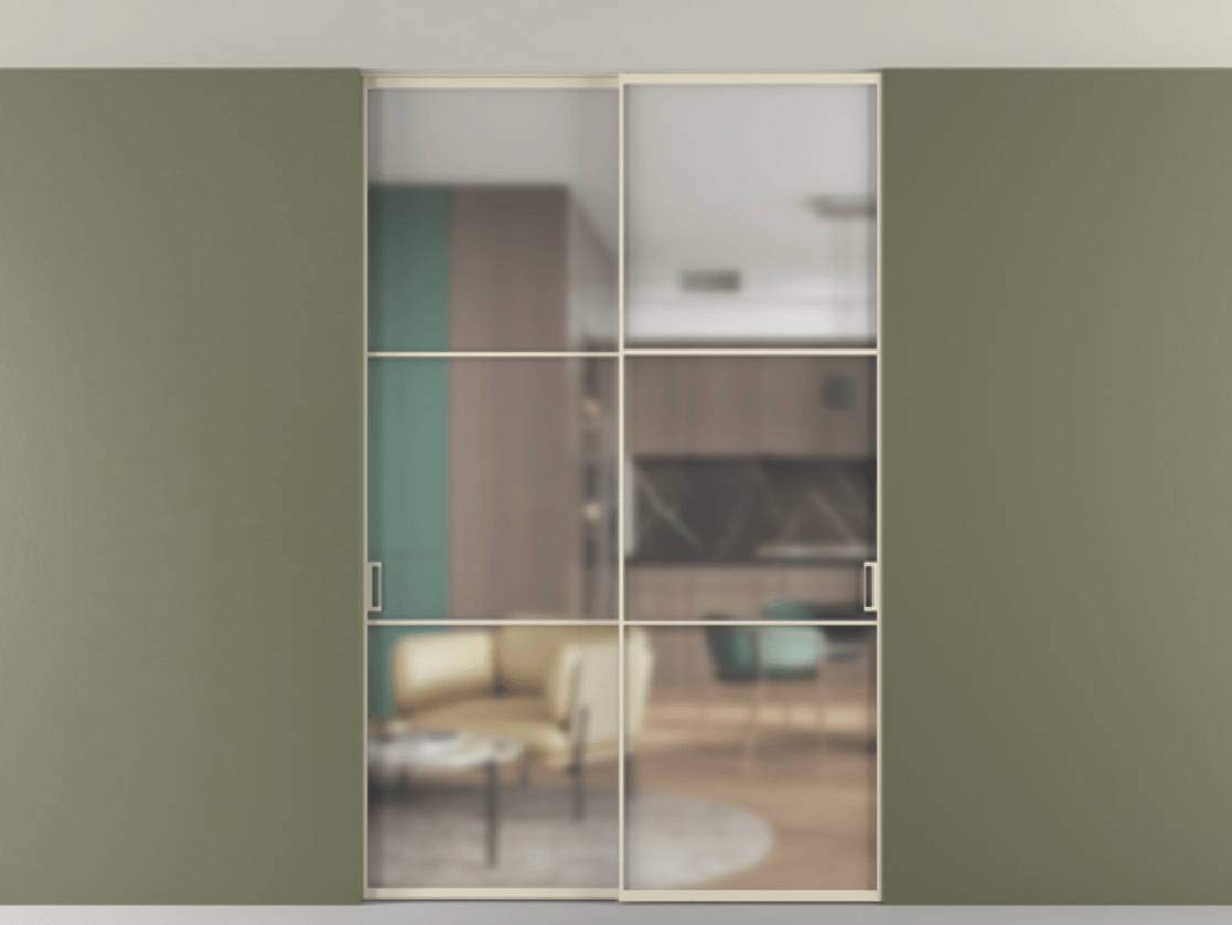 Перегородка Formato внутри проёма скрытое крепление в потолок 2 створки АЛПР 040.03 Алюминий бежево-серый Сатинированное стекло "Matelux Crystal Vision", калёное, матовое, каленое 6 мм. Цена 305520 ₽ 1. Полотно 2 шт. (800/2100 мм)
2. Комплект установки раздвижной системы
3. Базовый комплект фурнитуры
4. Ручка RONDO. Фабрика дверей Волховец 8 (800) 551 43 19 Перегородка Formato внутри проёма скрытое крепление в потолок 2 створки АЛПР 040.03 Алюминий бежево-серый Сатинированное стекло "Matelux Crystal Vision", калёное, матовое, каленое 6 мм Цена 305520 ₽ | Volhovec