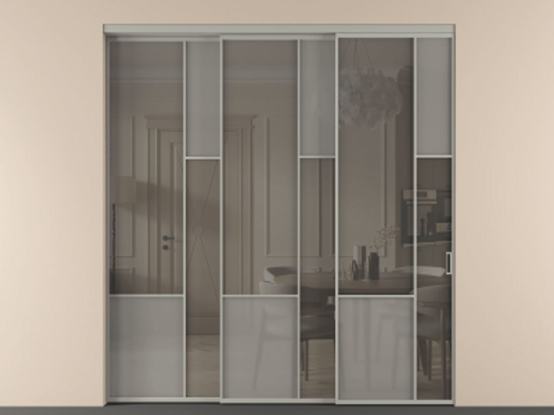 Перегородка Мозаик внутри проёма 3 створки с синхронным механизмом АЛПР 041.12 Алюминий нейтральный серый Сатинированное серое стекло, триплекс, 6 мм + Прозрачное серое стекло, триплекс. Цена 437390 ₽ . Фабрика дверей Волховец 8 (800) 551 43 19 Перегородка Мозаик внутри проёма 3 створки с синхронным механизмом АЛПР 041.12 Алюминий нейтральный серый Сатинированное серое стекло, триплекс, 6 мм + Прозрачное серое стекло, триплекс Цена 437390 ₽ | Volhovec