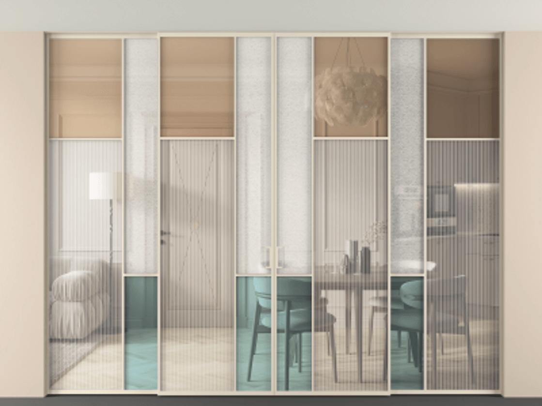 Перегородка Mosaic внутри проёма скрытое крепление в потолок 4 створки АЛПР 041.11 Алюминий бежево-серый Комбинация стекол Группы 1 и Группы 3. Цена 617260 ₽ . Фабрика дверей Волховец 8 (800) 551 43 19 Перегородка Mosaic внутри проёма скрытое крепление в потолок 4 створки АЛПР 041.11 Алюминий бежево-серый Комбинация стекол Группы 1 и Группы 3 Цена 617260 ₽ | Volhovec