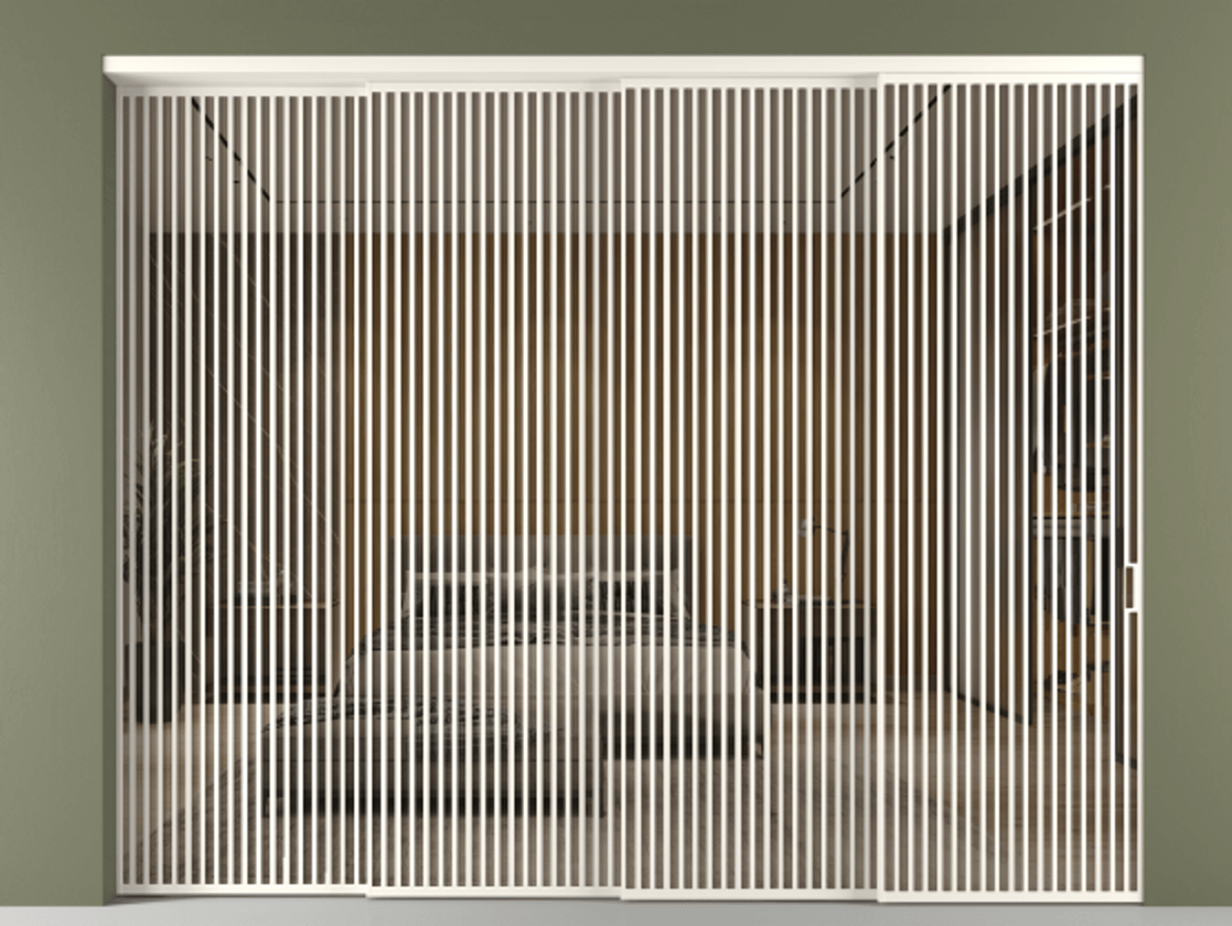 Перегородка Формато внутри проёма 4 створки с синхронным механизмом АЛПР 040.06 Алюминий пудровый белый Рефлективное бронзовое стекло "Стопсол", калёное. Цена 802920 ₽ 1. Полотно 4 шт. (800/2100 мм)
2. Комплект установки раздвижной системы
3. Базовый комплект фурнитуры
4. Комплект фурнитуры телескопик синхро-3
5. Ручка Рондо. Фабрика дверей Волховец 8 (800) 551 43 19 Перегородка Формато внутри проёма 4 створки с синхронным механизмом АЛПР 040.06 Алюминий пудровый белый Рефлективное бронзовое стекло "Стопсол", калёное Цена 802920 ₽ | Volhovec