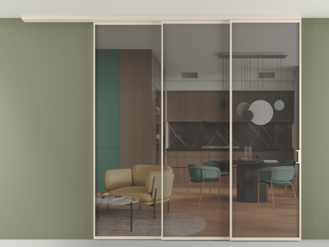 Перегородка Формато вдоль стены на потолок 3 створки с синхронным механизмом АЛПР 040.01 Алюминий бежево-серый Прозрачное серое стекло, триплекс. Цена 428110 ₽ 1. Полотно 2 шт. (800/2100 мм)
2. Комплект установки раздвижной системы
3. Базовый комплект фурнитуры
4.Ручка Рондо. Фабрика дверей Волховец 8 (800) 551 43 19 Перегородка Формато вдоль стены на потолок 3 створки с синхронным механизмом АЛПР 040.01 Алюминий бежево-серый Прозрачное серое стекло, триплекс Цена 428110 ₽ | Volhovec