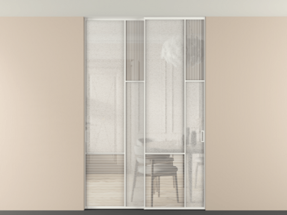 Перегородка Мозаик внутри проёма скрытое крепление в потолок 2 створки АЛПР 041.12 Алюминий светло-серый Рифлёное стекло "Дюна", триплекс, 6 мм + Фактурное стекло "Лёд", триплекс. Цена 340580 ₽ . Фабрика дверей Волховец 8 (800) 551 43 19 Перегородка Мозаик внутри проёма скрытое крепление в потолок 2 створки АЛПР 041.12 Алюминий светло-серый Рифлёное стекло "Дюна", триплекс, 6 мм + Фактурное стекло "Лёд", триплекс Цена 340580 ₽ | Volhovec