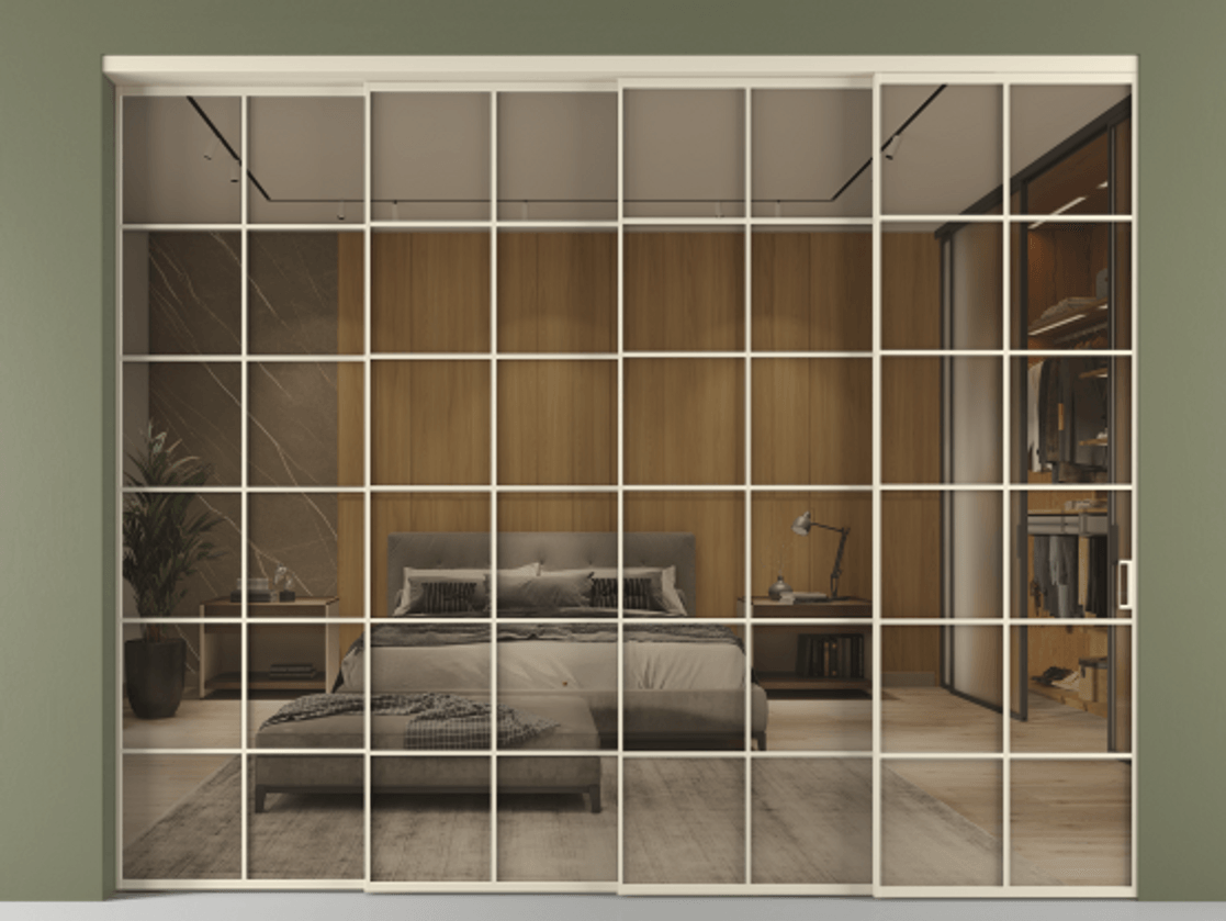 Перегородка Формато внутри проёма 4 створки с синхронным механизмом АЛПР 040.05 Алюминий бежево-серый Рефлективное бронзовое стекло "Стопсол", калёное. Цена 514280 ₽ 1. Полотно 4 шт. (800/2100 мм)
2. Комплект установки раздвижной системы
3. Базовый комплект фурнитуры
4. Комплект фурнитуры телескопик синхро-3
5. Ручка Рондо. Фабрика дверей Волховец 8 (800) 551 43 19 Перегородка Формато внутри проёма 4 створки с синхронным механизмом АЛПР 040.05 Алюминий бежево-серый Рефлективное бронзовое стекло "Стопсол", калёное Цена 514280 ₽ | Volhovec