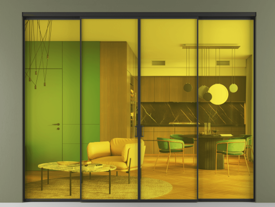 Перегородка Формато внутри проёма 4 створки АЛПР 040.01 Алюминий Черный Прозрачное жёлтое стекло, триплекс. Скрытый короб ЧЕР Цена 307360 ₽ 1. Полотно 4 шт. (800/2100 мм)
2. Комплект установки раздвижной системы
3. Базовый комплект фурнитуры
4.Ручка Рондо. Фабрика дверей Волховец 8 (800) 551 43 19 Перегородка Формато внутри проёма 4 створки АЛПР 040.01 Алюминий Черный Прозрачное жёлтое стекло, триплекс Цена 307360 ₽ | Volhovec