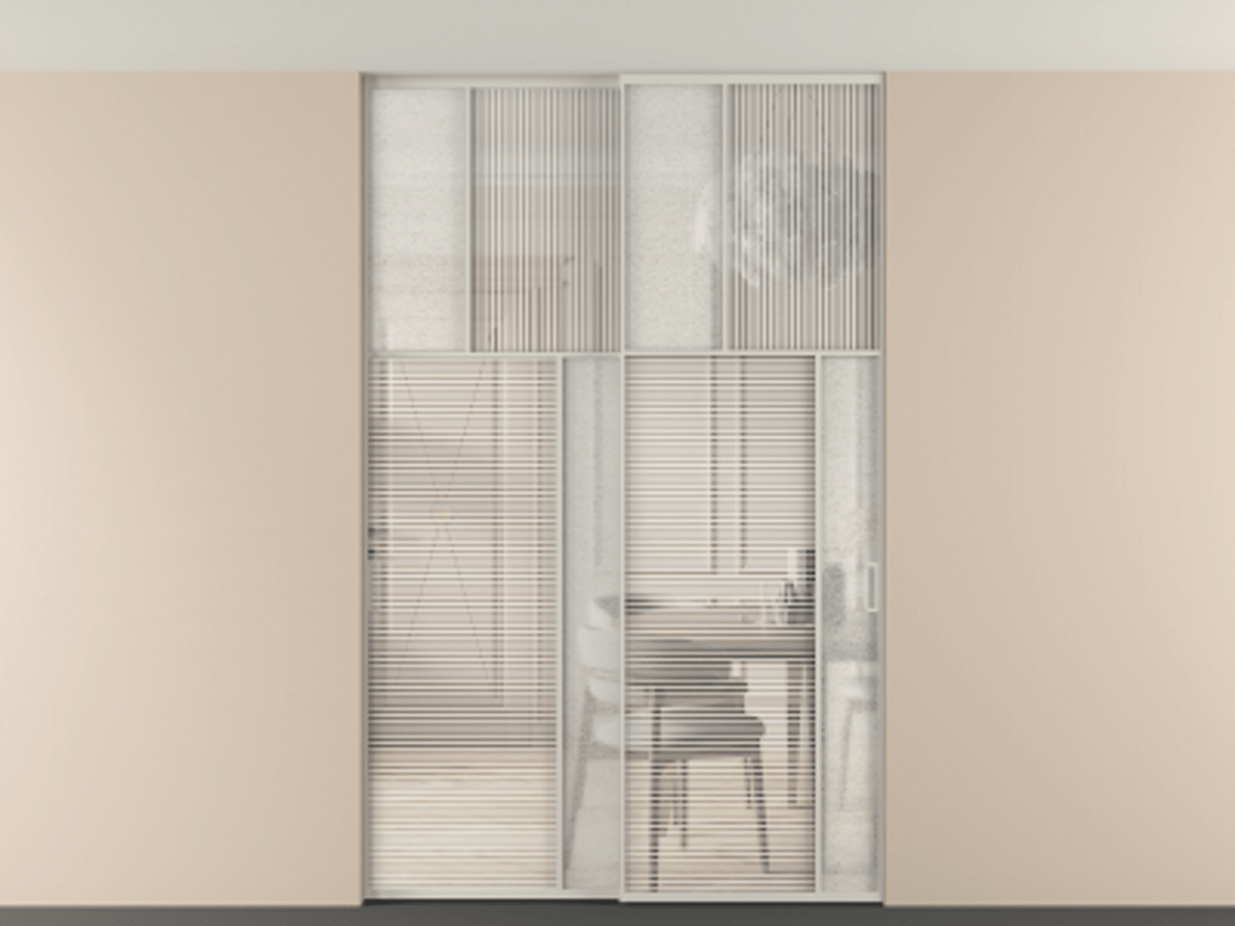 Перегородка Мозаик внутри проёма скрытое крепление в потолок 2 створки АЛПР 041.23 Алюминий тёплый серый Рифлёное стекло "Дюна", триплекс, 6 мм + Фактурное стекло "Лёд", триплекс. Цена 17750 AZE . Фабрика дверей Волховец 8 (800) 551 43 19 Перегородка Мозаик внутри проёма скрытое крепление в потолок 2 створки АЛПР 041.23 Алюминий тёплый серый Рифлёное стекло "Дюна", триплекс, 6 мм + Фактурное стекло "Лёд", триплекс Цена 17750 AZE | Volhovec