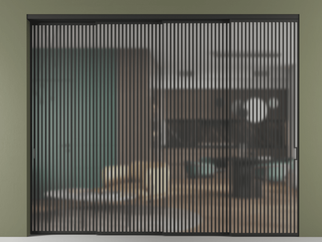 Перегородка Formato внутри проёма 4 створки с синхронным механизмом АЛПР 040.06 Алюминий Черный Сатинированное стекло "Matelux Crystal Vision", калёное, матовое, каленое 6 мм. Скрытый короб ЧЕР Цена 904500 ₽ 1. Полотно 4 шт. (800/2100 мм)
2. Комплект установки раздвижной системы
3. Базовый комплект фурнитуры
4. Комплект фурнитуры телескопик синхро-3
5. Ручка RONDO
. Фабрика дверей Волховец 8 (800) 551 43 19 Перегородка Formato внутри проёма 4 створки с синхронным механизмом АЛПР 040.06 Алюминий Черный Сатинированное стекло "Matelux Crystal Vision", калёное, матовое, каленое 6 мм Цена 904500 ₽ | Volhovec