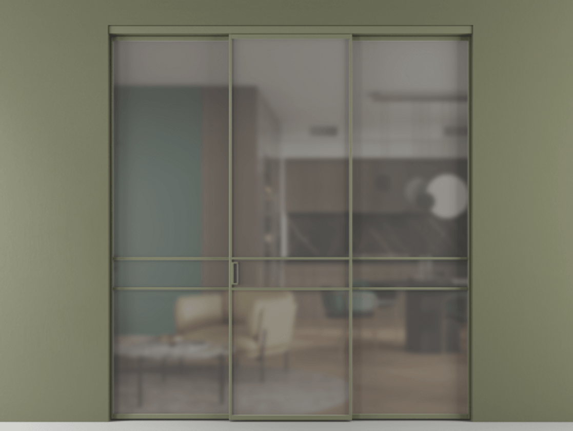 Перегородка Формато внутри проёма 3 створки АЛПР 040.02 Алюминий оливковый тёмный Сатинированное серое стекло, триплекс. Цена 345470 сом 1. Полотно 3 шт. (800/2100 мм)
2. Комплект установки раздвижной системы
3. Базовый комплект фурнитуры
4.Ручка Рондо. Фабрика дверей Волховец 8 (800) 551 43 19 Перегородка Формато внутри проёма 3 створки АЛПР 040.02 Алюминий оливковый тёмный Сатинированное серое стекло, триплекс Цена 345470 сом | Volhovec