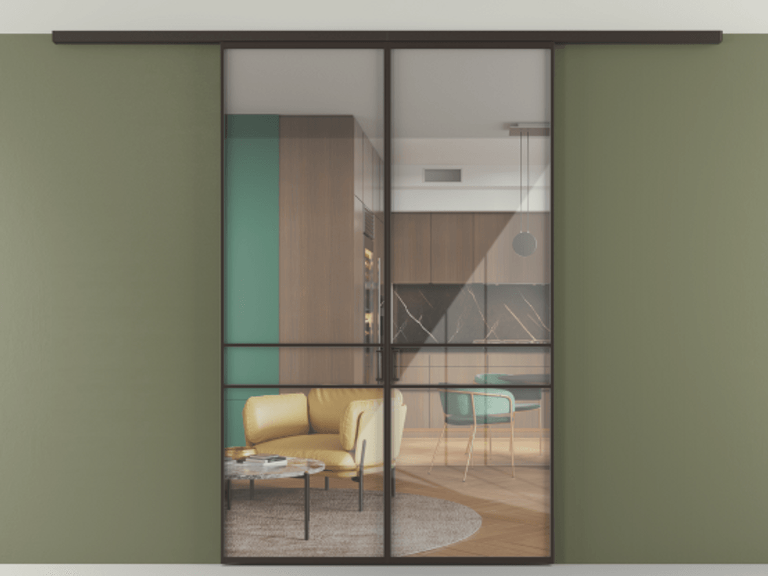 Перегородка Формато вдоль стены на потолок 2 створки АЛПР 040.02 Алюминий антрацит Рефлективное прозрачное стекло "Стопсол", калёное. Цена 207676 ₽ 1. Полотно 2 шт. (800/2100 мм)
2. Комплект установки раздвижной системы
3. Базовый комплект фурнитуры
4.Ручка Рондо. Фабрика дверей Волховец 8 (800) 551 43 19 Перегородка Формато вдоль стены на потолок 2 створки АЛПР 040.02 Алюминий антрацит Рефлективное прозрачное стекло "Стопсол", калёное Цена 207676 ₽ | Volhovec