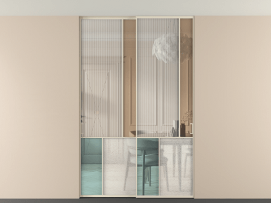 Перегородка Mosaic внутри проёма двустворчатая со скрытым креплением в потолок АЛПР 041.21 Алюминий бежево-серый Комбинация стекол Группы 1 и Группы 3. Цена 336580 ₽ . Фабрика дверей Волховец 8 (800) 551 43 19 Перегородка Mosaic внутри проёма двустворчатая со скрытым креплением в потолок АЛПР 041.21 Алюминий бежево-серый Комбинация стекол Группы 1 и Группы 3 Цена 336580 ₽ | Volhovec