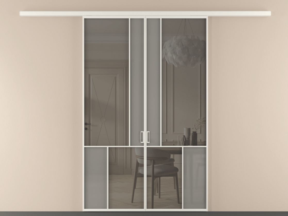 Перегородка Mosaic вдоль стены двустворчатая АЛПР 041.20 Алюминий Белый Сатинированное серое стекло, триплекс, 6 мм + Прозрачное серое стекло, триплекс. Скрытый короб БЕЛ Цена 239560 ₽ . Фабрика дверей Волховец 8 (800) 551 43 19 Перегородка Mosaic вдоль стены двустворчатая АЛПР 041.20 Алюминий Белый Сатинированное серое стекло, триплекс, 6 мм + Прозрачное серое стекло, триплекс Цена 239560 ₽ | Volhovec