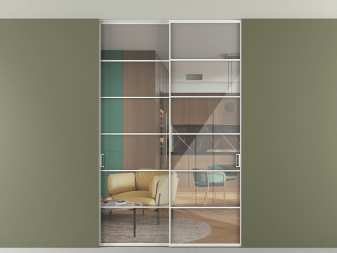 Перегородка Формато внутри проёма скрытое крепление в потолок 2 створки АЛПР 040.04 Алюминий белоснежный Рефлективное прозрачное стекло "Стопсол", калёное. Цена 322680 ₽ 1. Полотно 2 шт. (800/2100 мм)
2. Комплект установки раздвижной системы
3. Базовый комплект фурнитуры
4. Ручка Рондо. Фабрика дверей Волховец 8 (800) 551 43 19 Перегородка Формато внутри проёма скрытое крепление в потолок 2 створки АЛПР 040.04 Алюминий белоснежный Рефлективное прозрачное стекло "Стопсол", калёное Цена 322680 ₽ | Volhovec