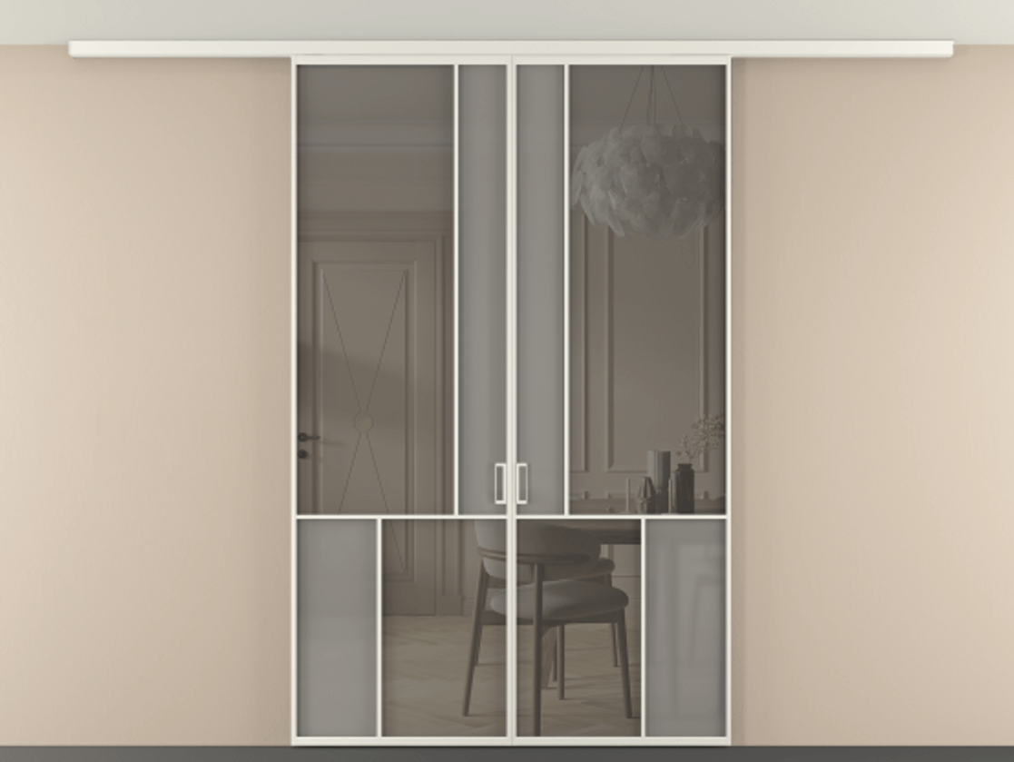 Перегородка Мозаик вдоль стены на потолок 2 створки АЛПР 041.20 Алюминий Белый Сатинированное серое стекло, триплекс, 6 мм + Прозрачное серое стекло, триплекс. Скрытый короб БЕЛ Цена 252320 ₽ . Фабрика дверей Волховец 8 (800) 551 43 19 Перегородка Мозаик вдоль стены на потолок 2 створки АЛПР 041.20 Алюминий Белый Сатинированное серое стекло, триплекс, 6 мм + Прозрачное серое стекло, триплекс Цена 252320 ₽ | Volhovec