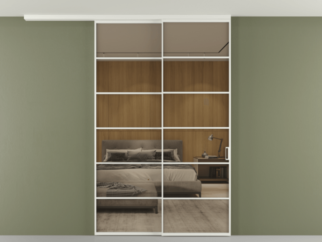 Перегородка Формато вдоль стены на потолок 2 створки с синхронным механизмом АЛПР 040.04 Алюминий светло-серый Рефлективное бронзовое стекло "Стопсол", калёное. Цена 344180 ₽ 1. Полотно 2 шт. (800/2100 мм)
2. Комплект установки раздвижной системы
3. Базовый комплект фурнитуры
4.Ручка Рондо. Фабрика дверей Волховец 8 (800) 551 43 19 Перегородка Формато вдоль стены на потолок 2 створки с синхронным механизмом АЛПР 040.04 Алюминий светло-серый Рефлективное бронзовое стекло "Стопсол", калёное Цена 344180 ₽ | Volhovec