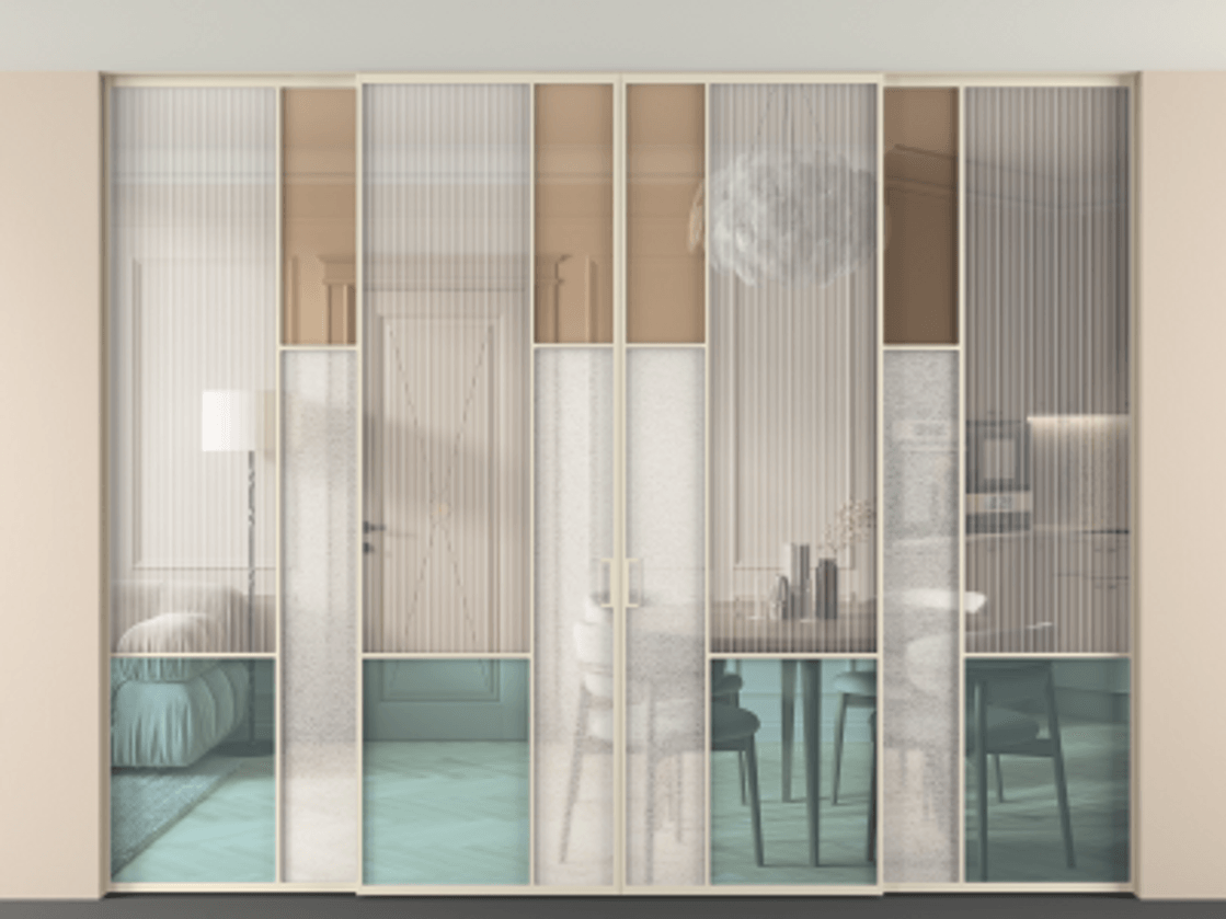 Перегородка Mosaic внутри проёма четырёхстворчатая со скрытым креплением в потолок АЛПР 041.13 Алюминий бежево-серый Комбинация стекол Группы 1 и Группы 3. Цена 617260 ₽ . Фабрика дверей Волховец 8 (800) 551 43 19 Перегородка Mosaic внутри проёма четырёхстворчатая со скрытым креплением в потолок АЛПР 041.13 Алюминий бежево-серый Комбинация стекол Группы 1 и Группы 3 Цена 617260 ₽ | Volhovec