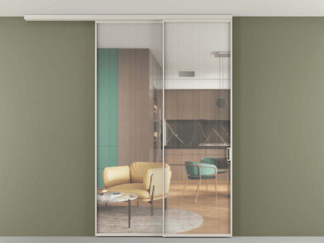 Перегородка Формато вдоль стены на потолок 2 створки с синхронным механизмом АЛПР 040.01 Алюминий облачно-серый Рифлёное стекло "Мору", триплекс. Цена 281272 ₽ 1. Полотно 2 шт. (800/2100 мм)
2. Комплект установки раздвижной системы
3. Базовый комплект фурнитуры
4.Ручка Рондо. Фабрика дверей Волховец 8 (800) 551 43 19 Перегородка Формато вдоль стены на потолок 2 створки с синхронным механизмом АЛПР 040.01 Алюминий облачно-серый Рифлёное стекло "Мору", триплекс Цена 281272 ₽ | Volhovec