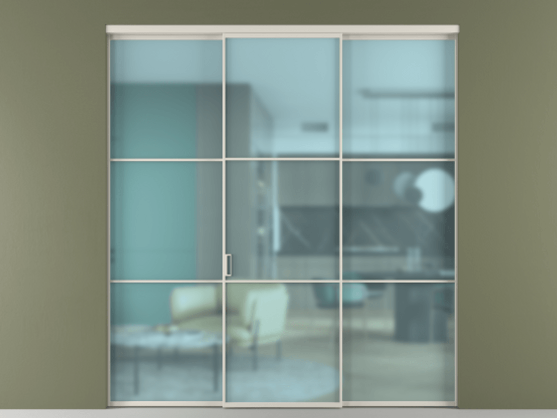 Перегородка Formato внутри проёма 3 створки АЛПР 040.03 Алюминий облачно-серый Сатинированное голубое стекло, триплекс. Цена 237275 ₽ 1. Полотно 3 шт. (800/2100 мм)
2. Комплект установки раздвижной системы
3. Базовый комплект фурнитуры
4.Ручка RONDO. Фабрика дверей Волховец 8 (800) 551 43 19 Перегородка Formato внутри проёма 3 створки АЛПР 040.03 Алюминий облачно-серый Сатинированное голубое стекло, триплекс Цена 237275 ₽ | Volhovec