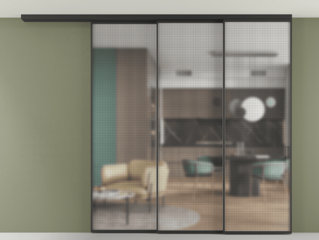 Перегородка Formato вдоль стены на потолок 3 створки с синхронным механизмом АЛПР 040.01 Алюминий Черный Декоративное стекло с сеткой "Mesh silver", триплекс. Скрытый короб ЧЕР Цена 382832 ₽ 1. Полотно 2 шт. (800/2100 мм)
2. Комплект установки раздвижной системы
3. Базовый комплект фурнитуры
4.Ручка RONDO
. Фабрика дверей Волховец 8 (800) 551 43 19 Перегородка Formato вдоль стены на потолок 3 створки с синхронным механизмом АЛПР 040.01 Алюминий Черный Декоративное стекло с сеткой "Mesh silver", триплекс Цена 382832 ₽ | Volhovec