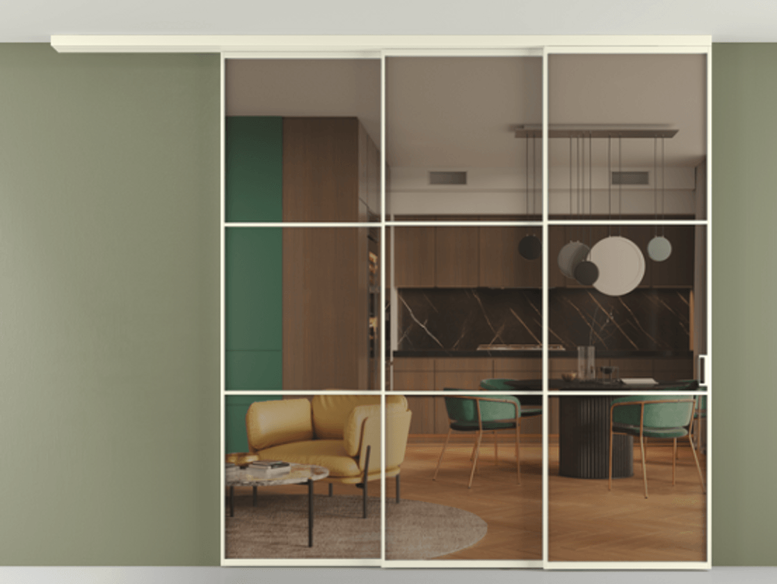 Перегородка Формато вдоль стены на потолок 3 створки с синхронным механизмом АЛПР 040.03 Алюминий молочно-белый Прозрачное бронзовое стекло, триплекс. Цена 445930 ₽ 1. Полотно 2 шт. (800/2100 мм)
2. Комплект установки раздвижной системы
3. Базовый комплект фурнитуры
4.Ручка Рондо. Фабрика дверей Волховец 8 (800) 551 43 19 Перегородка Формато вдоль стены на потолок 3 створки с синхронным механизмом АЛПР 040.03 Алюминий молочно-белый Прозрачное бронзовое стекло, триплекс Цена 445930 ₽ | Volhovec