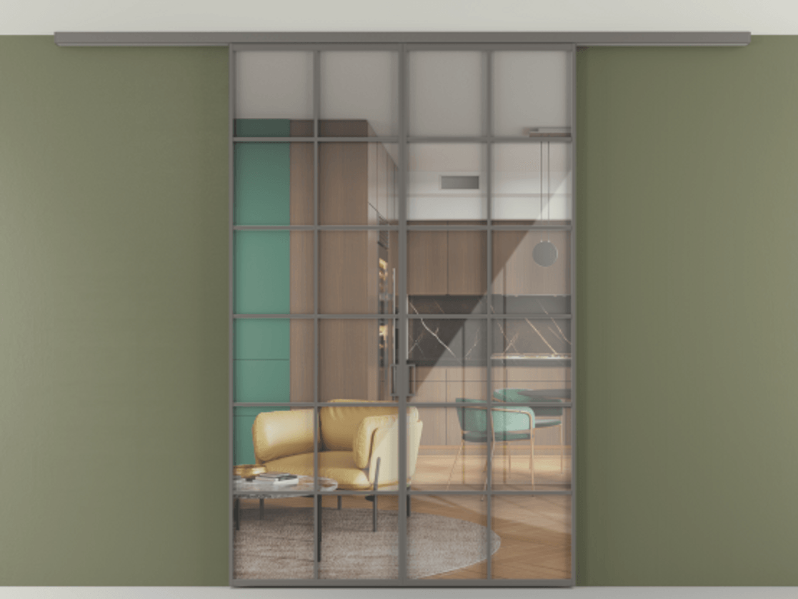 Перегородка Формато вдоль стены на потолок 2 створки АЛПР 040.05 Алюминий классический серый Рефлективное прозрачное стекло "Стопсол", калёное. Цена 221404 ₽ 1. Полотно 2 шт. (800/2100 мм)
2. Комплект установки раздвижной системы
3. Базовый комплект фурнитуры
4.Ручка Рондо. Фабрика дверей Волховец 8 (800) 551 43 19 Перегородка Формато вдоль стены на потолок 2 створки АЛПР 040.05 Алюминий классический серый Рефлективное прозрачное стекло "Стопсол", калёное Цена 221404 ₽ | Volhovec