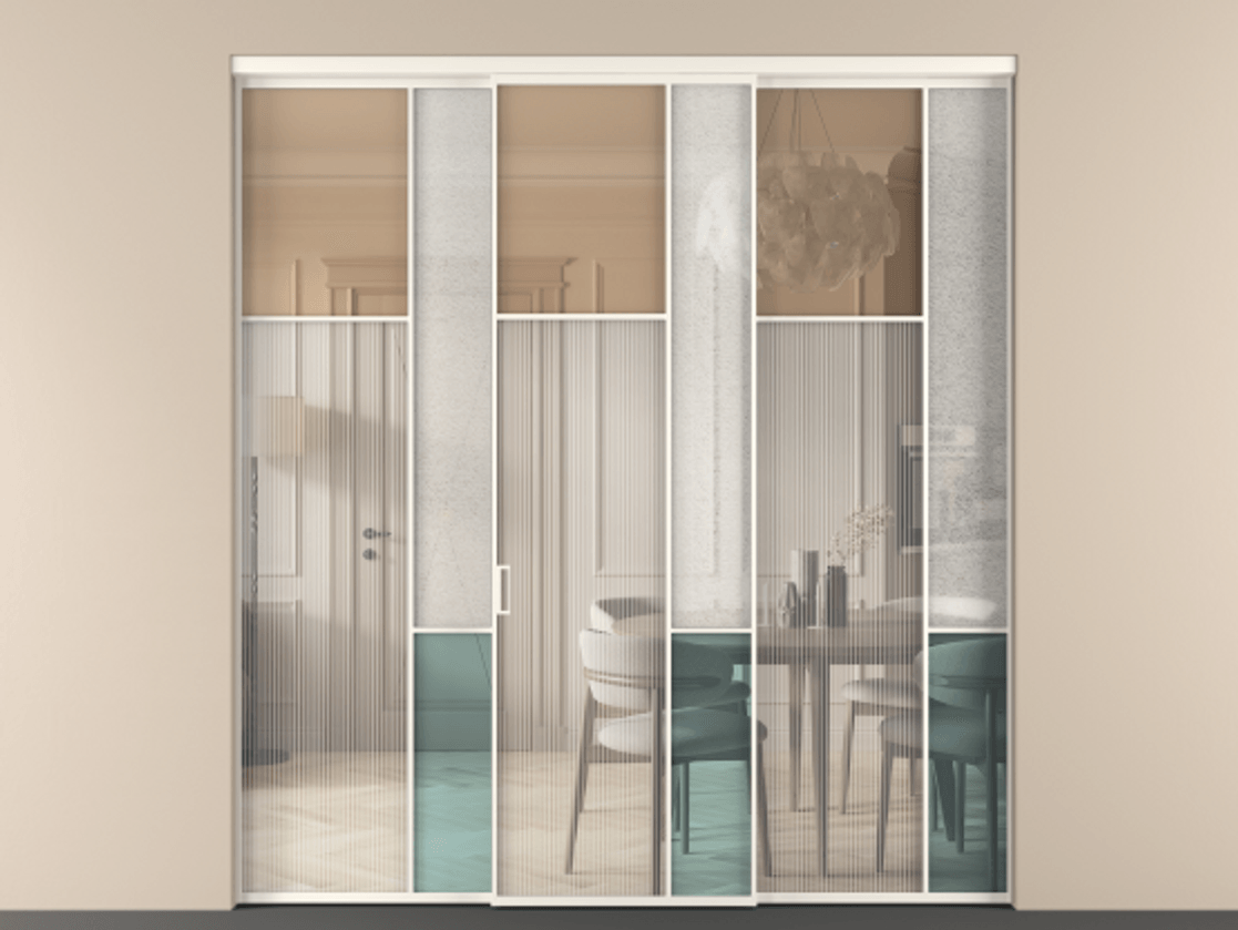 Перегородка Mosaic внутри проёма трёхстворчатая АЛПР 041.10 Алюминий пудровый белый Комбинация стекол Группы 1 и Группы 3. Цена 359390 ₽ . Фабрика дверей Волховец 8 (800) 551 43 19 Перегородка Mosaic внутри проёма трёхстворчатая АЛПР 041.10 Алюминий пудровый белый Комбинация стекол Группы 1 и Группы 3 Цена 359390 ₽ | Volhovec