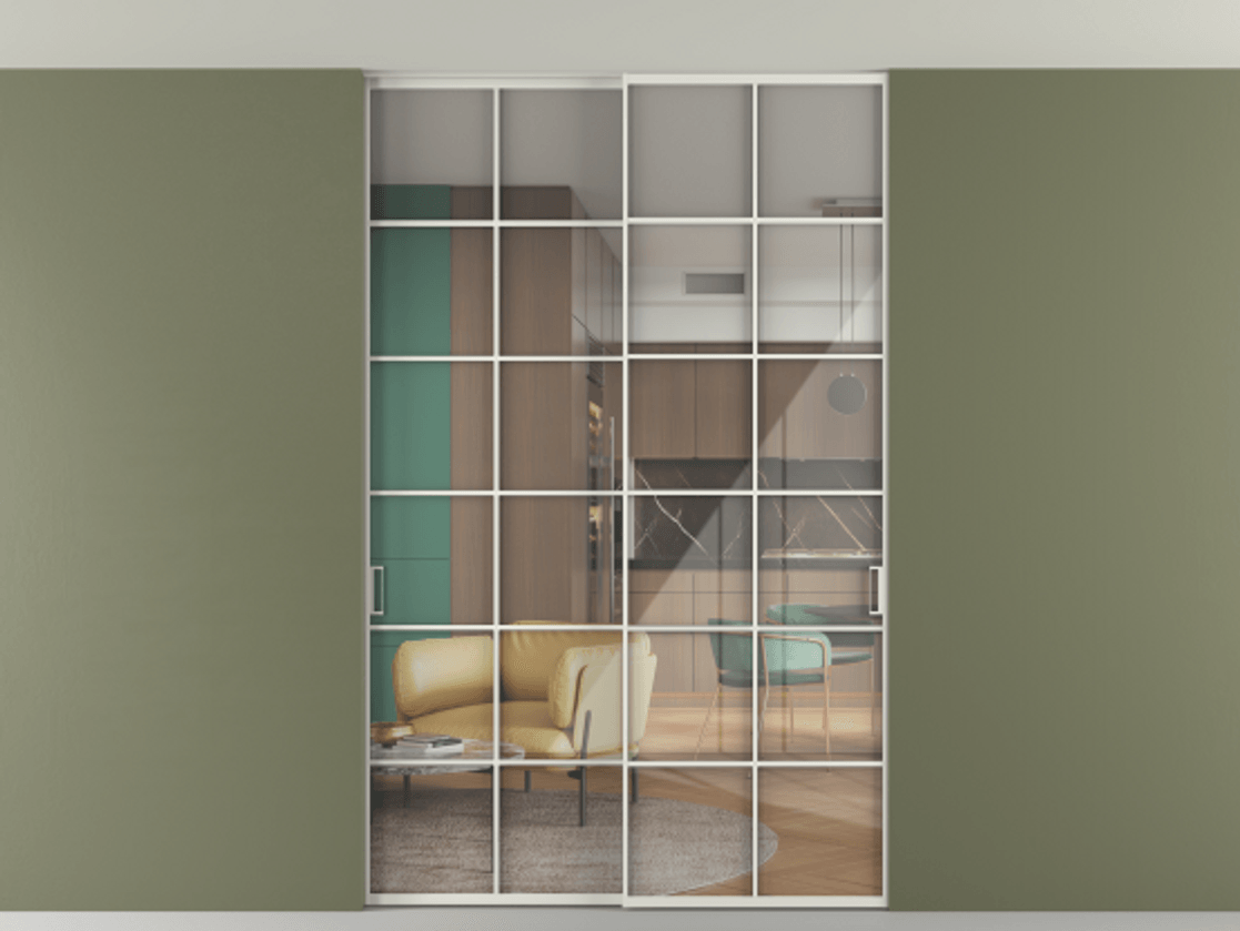 Перегородка Formato внутри проёма скрытое крепление в потолок 2 створки АЛПР 040.05 Алюминий серый Рефлективное прозрачное стекло "Stopsol", калёное. Цена 322680 ₽ 1. Полотно 2 шт. (800/2100 мм)
2. Комплект установки раздвижной системы
3. Базовый комплект фурнитуры
4. Ручка RONDO. Фабрика дверей Волховец 8 (800) 551 43 19 Перегородка Formato внутри проёма скрытое крепление в потолок 2 створки АЛПР 040.05 Алюминий серый Рефлективное прозрачное стекло "Stopsol", калёное Цена 322680 ₽ | Volhovec