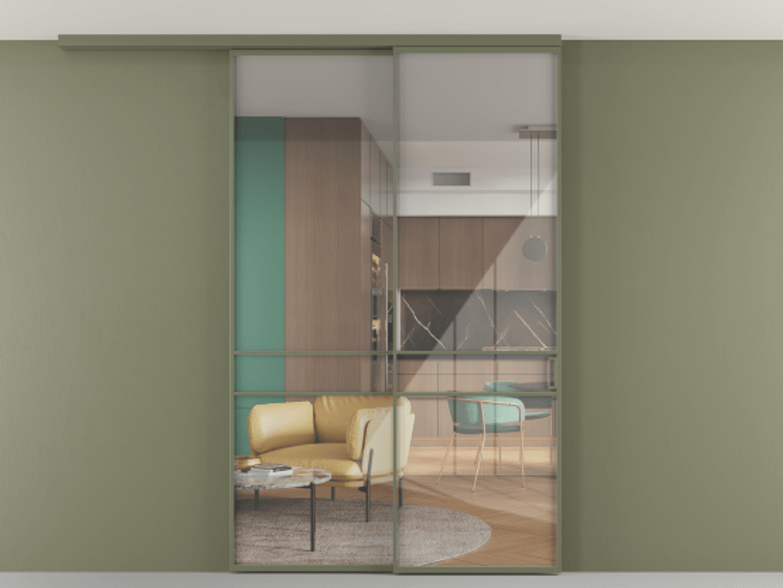 Перегородка Формато вдоль стены на потолок 2 створки с синхронным механизмом АЛПР 040.02 Алюминий оливковый тёмный Рефлективное прозрачное стекло "Стопсол", калёное. Цена 290776 ₽ 1. Полотно 2 шт. (800/2100 мм)
2. Комплект установки раздвижной системы
3. Базовый комплект фурнитуры
4.Ручка Рондо. Фабрика дверей Волховец 8 (800) 551 43 19 Перегородка Формато вдоль стены на потолок 2 створки с синхронным механизмом АЛПР 040.02 Алюминий оливковый тёмный Рефлективное прозрачное стекло "Стопсол", калёное Цена 290776 ₽ | Volhovec