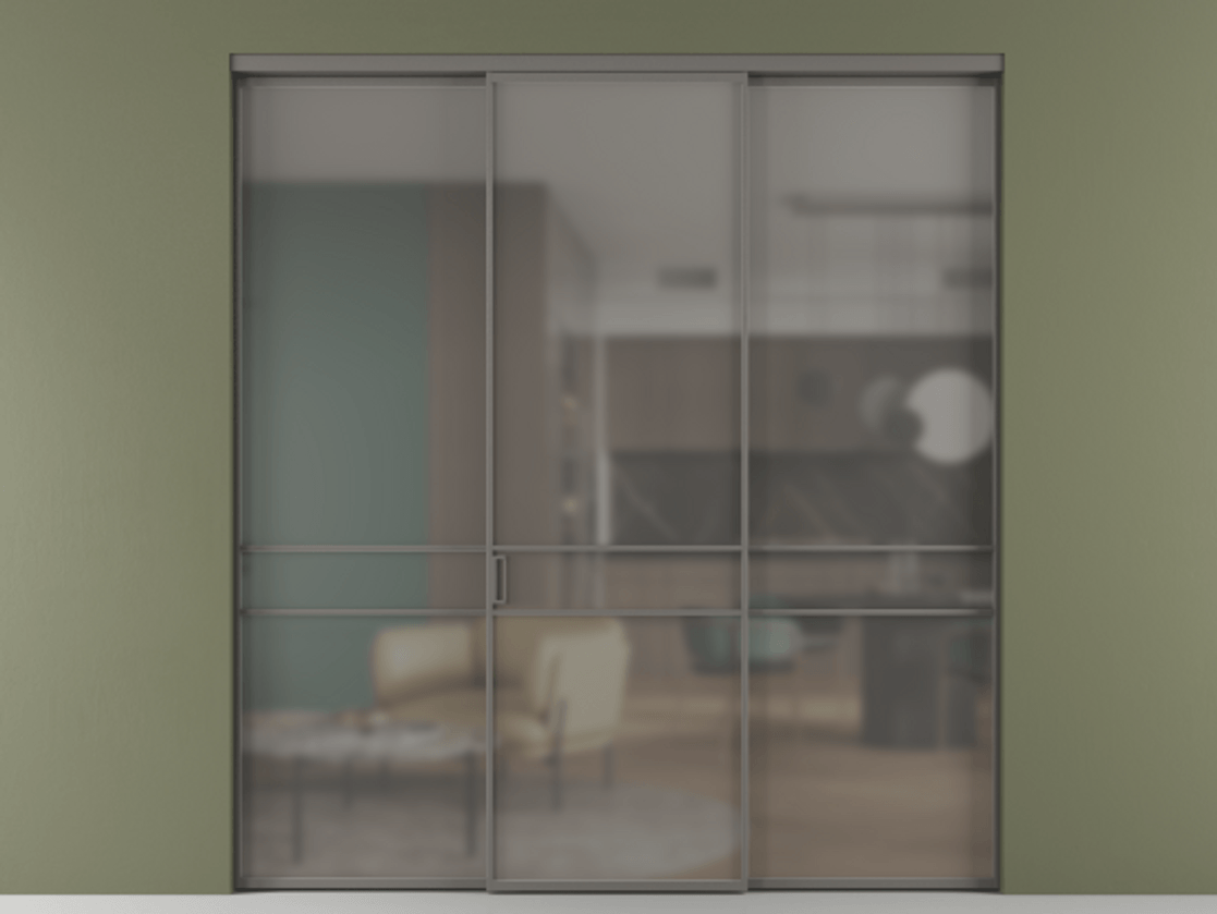 Перегородка Формато внутри проёма 3 створки АЛПР 040.02 Алюминий классический серый Сатинированное серое стекло, триплекс. Цена 237275 ₽ 1. Полотно 3 шт. (800/2100 мм)
2. Комплект установки раздвижной системы
3. Базовый комплект фурнитуры
4.Ручка Рондо. Фабрика дверей Волховец 8 (800) 551 43 19 Перегородка Формато внутри проёма 3 створки АЛПР 040.02 Алюминий классический серый Сатинированное серое стекло, триплекс Цена 237275 ₽ | Volhovec