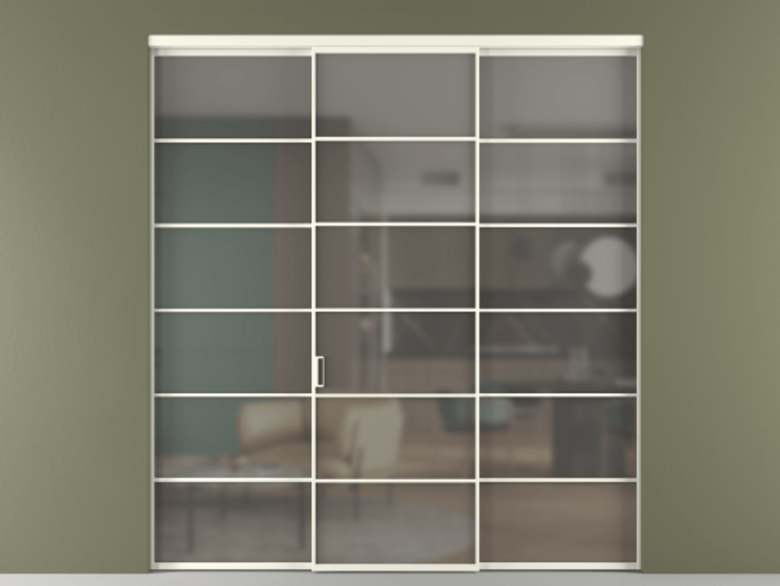 Перегородка Формато внутри проёма 3 створки АЛПР 040.04 Алюминий жемчужный Сатинированное серое стекло, триплекс. Цена 254825 ₽ 1. Полотно 3 шт. (800/2100 мм)
2. Комплект установки раздвижной системы
3. Базовый комплект фурнитуры
4.Ручка Рондо. Фабрика дверей Волховец 8 (800) 551 43 19 Перегородка Формато внутри проёма 3 створки АЛПР 040.04 Алюминий жемчужный Сатинированное серое стекло, триплекс Цена 254825 ₽ | Volhovec