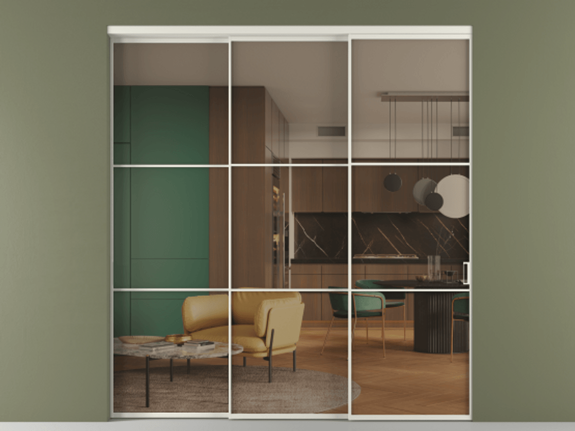 Перегородка Formato внутри проёма телескопик синхро 2 АЛПР 040.03 Алюминий Белый Прозрачное бронзовое стекло, триплекс, 6 мм. Скрытый короб БЕЛ Цена 350200 ₽ 1. Полотно 3 шт. (800/2100 мм)
2. Комплект установки раздвижной системы
3. Базовый комплект фурнитуры
4. Комплект фурнитуры телескопик синхро-2
5.Ручка RONDO
. Фабрика дверей Волховец 8 (800) 551 43 19 Перегородка Formato внутри проёма телескопик синхро 2 АЛПР 040.03 Алюминий Белый Прозрачное бронзовое стекло, триплекс, 6 мм Цена 350200 ₽ | Volhovec