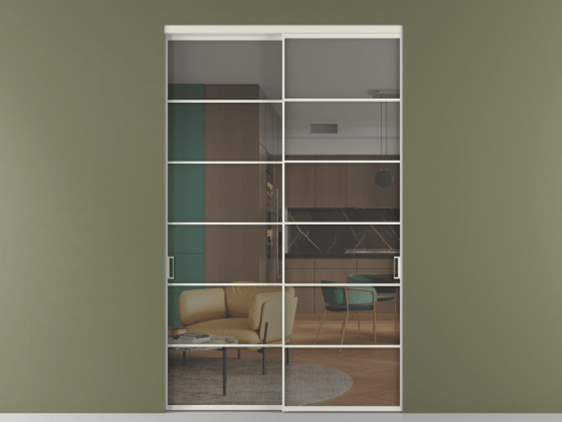 Перегородка Formato внутри проёма двустворчатая АЛПР 040.04 Алюминий Белый Прозрачное серое стекло, триплекс, 6 мм. Скрытый короб БЕЛ Цена 10600 AZE 1. Полотно 2 шт.  (800/2100 мм)
2. Комплект установки раздвижной системы
3. Базовый комплект фурнитуры
4.Ручка RONDO. Фабрика дверей Волховец 8 (800) 551 43 19  Перегородка Formato внутри проёма двустворчатая АЛПР 040.04 Алюминий Белый Прозрачное серое стекло, триплекс, 6 мм Цена 10600 AZE  | Volhovec