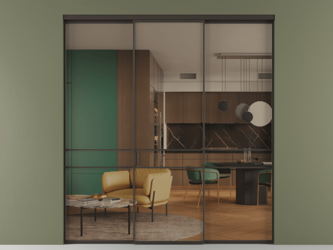 Перегородка Формато внутри проёма 3 створки АЛПР 040.02 Алюминий антрацит Прозрачное бронзовое стекло, триплекс. Цена 237275 ₽ 1. Полотно 3 шт. (800/2100 мм)
2. Комплект установки раздвижной системы
3. Базовый комплект фурнитуры
4.Ручка Рондо. Фабрика дверей Волховец 8 (800) 551 43 19 Перегородка Формато внутри проёма 3 створки АЛПР 040.02 Алюминий антрацит Прозрачное бронзовое стекло, триплекс Цена 237275 ₽ | Volhovec