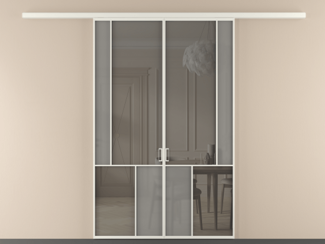 Перегородка Mosaic вдоль стены двустворчатая АЛПР 041.21 Алюминий Белый Сатинированное серое стекло, триплекс, 6 мм + Прозрачное серое стекло, триплекс, 6 мм. Скрытый короб БЕЛ Цена 239560 ₽ . Фабрика дверей Волховец 8 (800) 551 43 19  Перегородка Mosaic вдоль стены двустворчатая АЛПР 041.21 Алюминий Белый Сатинированное серое стекло, триплекс, 6 мм + Прозрачное серое стекло, триплекс, 6 мм Цена 239560 ₽ | Volhovec