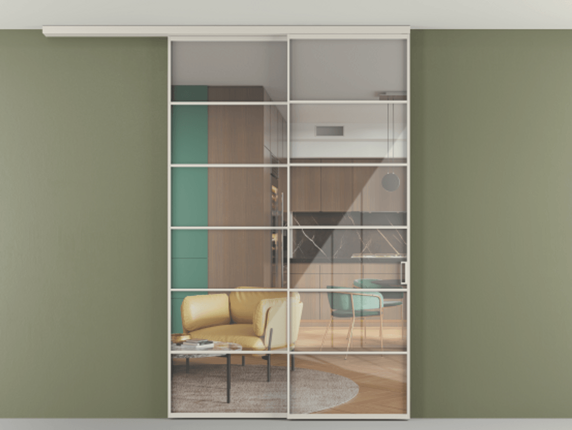 Перегородка Формато вдоль стены на потолок 2 створки с синхронным механизмом АЛПР 040.04 Алюминий облачно-серый Рефлективное прозрачное стекло "Стопсол", калёное. Цена 304504 ₽ 1. Полотно 2 шт. (800/2100 мм)
2. Комплект установки раздвижной системы
3. Базовый комплект фурнитуры
4.Ручка Рондо. Фабрика дверей Волховец 8 (800) 551 43 19 Перегородка Формато вдоль стены на потолок 2 створки с синхронным механизмом АЛПР 040.04 Алюминий облачно-серый Рефлективное прозрачное стекло "Стопсол", калёное Цена 304504 ₽ | Volhovec