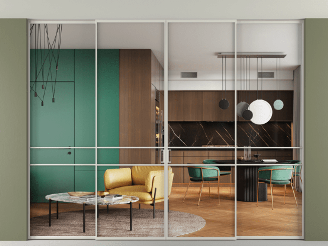 Перегородка Formato внутри проёма скрытое крепление в потолок 4 створки АЛПР 040.02 Алюминий тёплый серый Прозрачное стекло "Crystal Vision", калёное. Цена 555140 ₽ 1. Полотно 4 шт. (800/2100 мм)
2. Комплект установки раздвижной системы
3. Базовый комплект фурнитуры
4.Ручка RONDO. Фабрика дверей Волховец 8 (800) 551 43 19 Перегородка Formato внутри проёма скрытое крепление в потолок 4 створки АЛПР 040.02 Алюминий тёплый серый Прозрачное стекло "Crystal Vision", калёное Цена 555140 ₽ | Volhovec