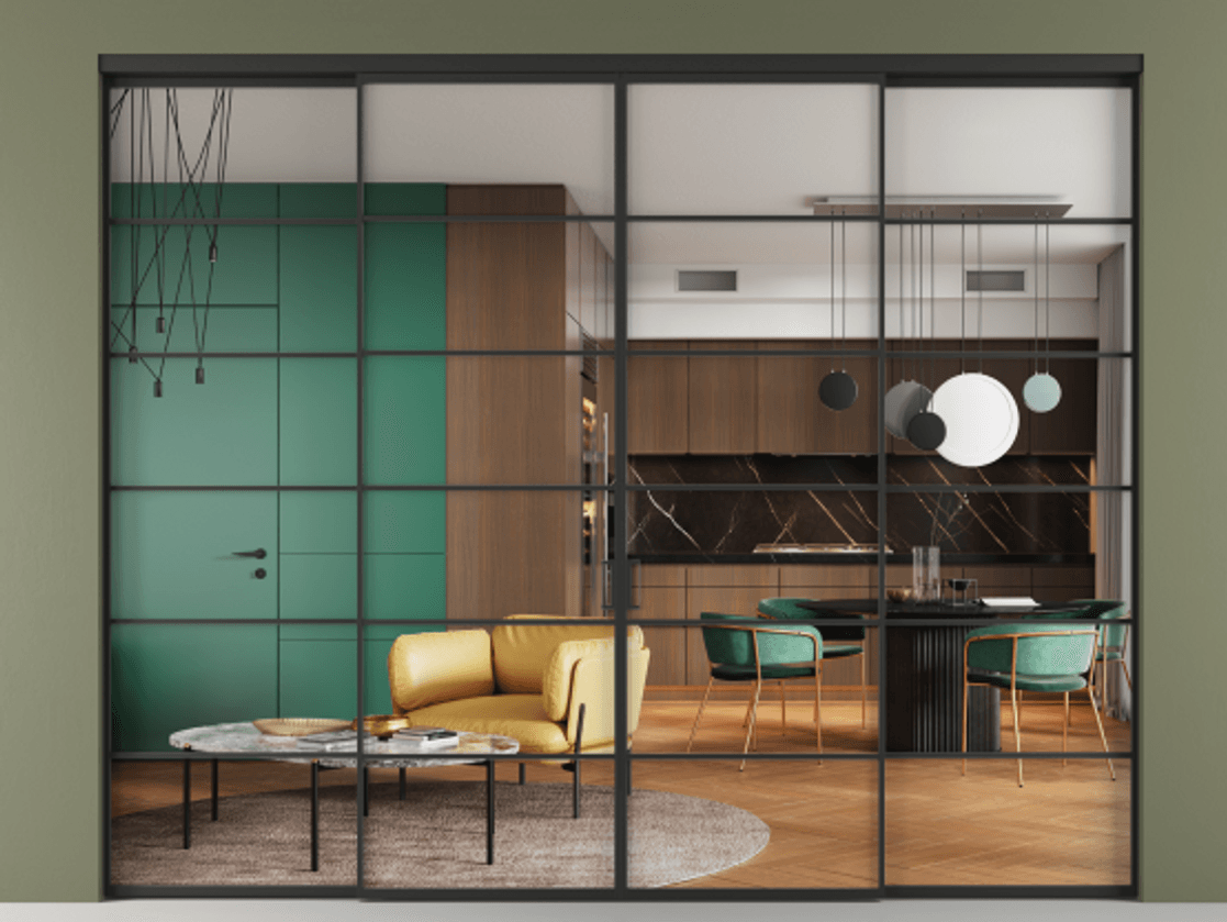 Перегородка Formato внутри проёма четырёхстворчатая АЛПР 040.04 Алюминий Черный Прозрачное стекло "Crystal Vision", калёное, 6 мм. Скрытый короб ЧЕР Цена 610360 сом 1. Полотно 4 шт. (800/2100 мм)
2. Комплект установки раздвижной системы
3. Базовый комплект фурнитуры
4.Ручка RONDO. Фабрика дверей Волховец 8 (800) 551 43 19 Перегородка Formato внутри проёма четырёхстворчатая АЛПР 040.04 Алюминий Черный Прозрачное стекло "Crystal Vision", калёное, 6 мм Цена 610360 сом | Volhovec