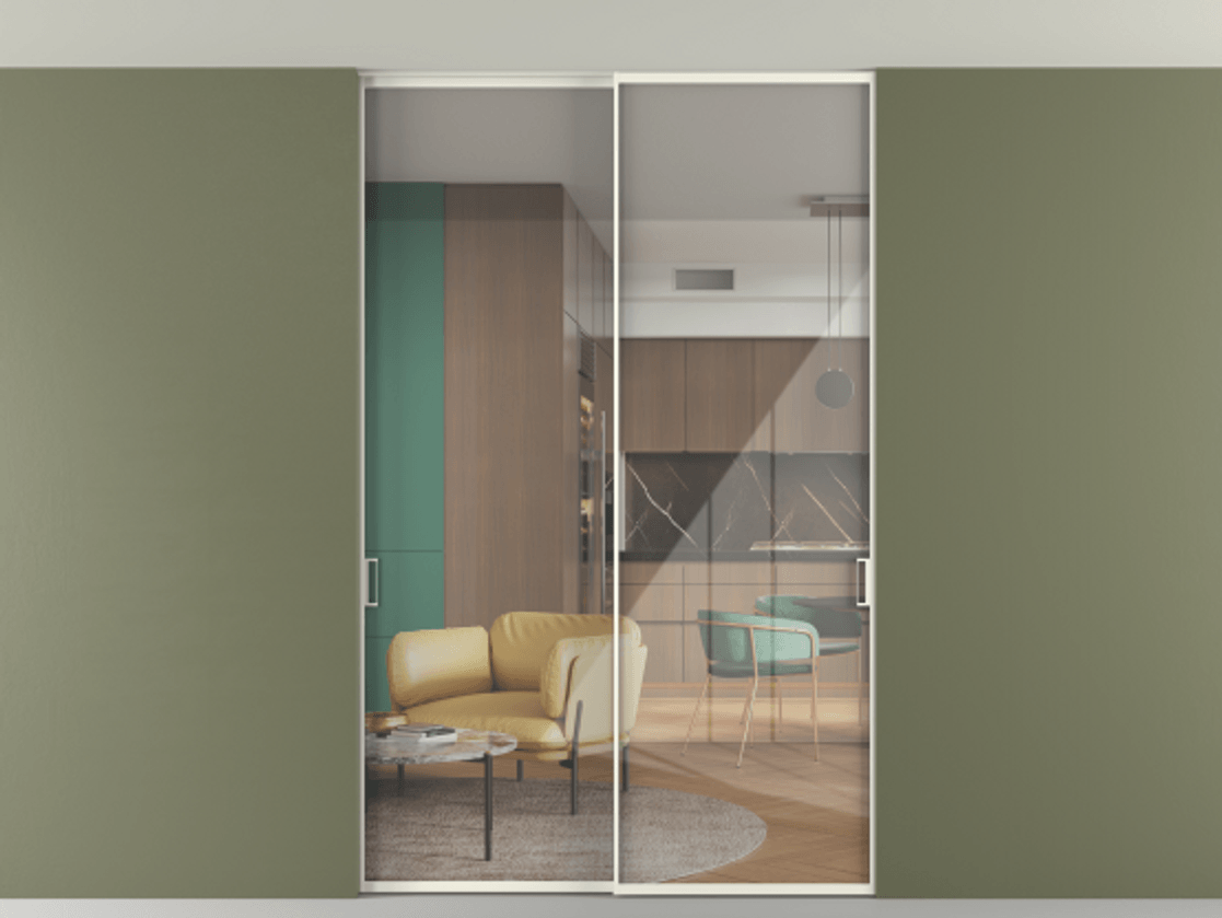 Перегородка Формато внутри проёма скрытое крепление в потолок 2 створки АЛПР 040.01 Алюминий жемчужный Рефлективное прозрачное стекло "Стопсол", калёное. Цена 293640 ₽ 1. Полотно 2 шт. (800/2100 мм)
2. Комплект установки раздвижной системы
3. Базовый комплект фурнитуры
4. Ручка RONDO. Фабрика дверей Волховец 8 (800) 551 43 19 Перегородка Формато внутри проёма скрытое крепление в потолок 2 створки АЛПР 040.01 Алюминий жемчужный Рефлективное прозрачное стекло "Стопсол", калёное Цена 293640 ₽ | Volhovec