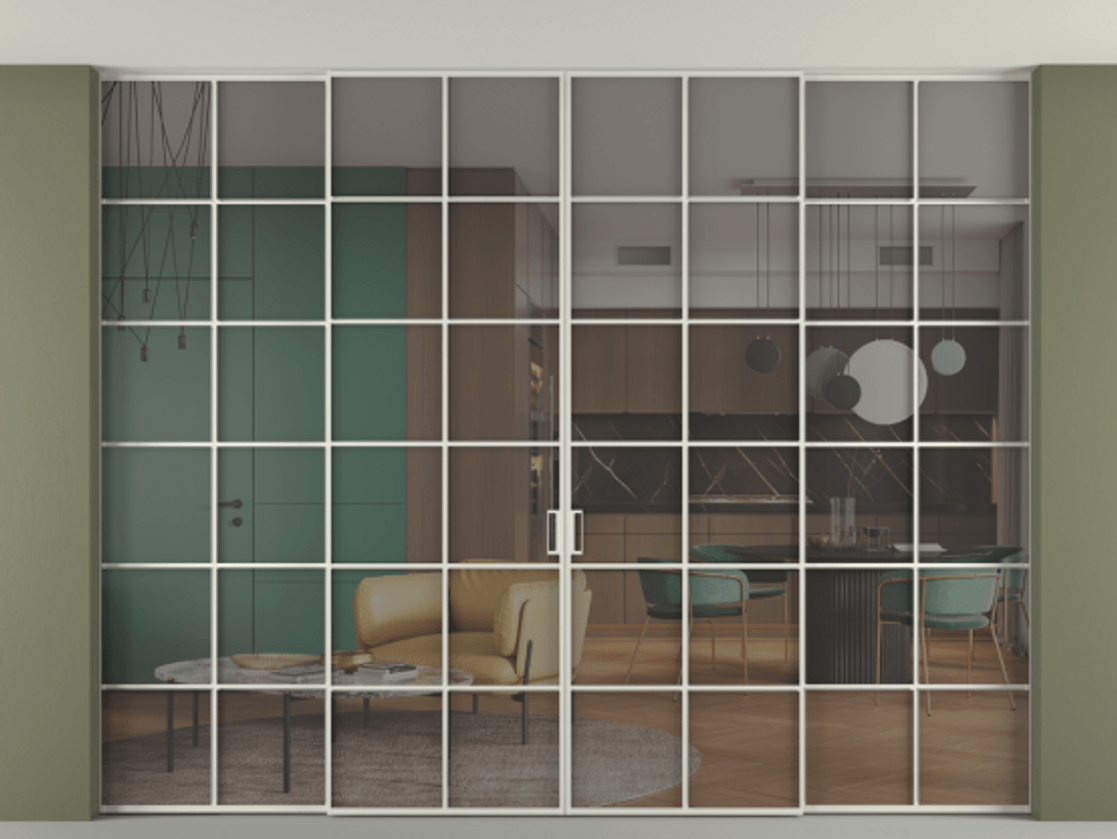 Перегородка Formato внутри проёма четырёхстворчатая со скрытым креплением в потолок АЛПР 040.05 Алюминий Белый Прозрачное серое стекло, триплекс. Скрытый короб БЕЛ Цена 493950 ₽ 1. Полотно 4 шт. (800/2100 мм)
2. Комплект установки раздвижной системы
3. Базовый комплект фурнитуры
4.Ручка RONDO. Фабрика дверей Волховец 8 (800) 551 43 19 Перегородка Formato внутри проёма четырёхстворчатая со скрытым креплением в потолок АЛПР 040.05 Алюминий Белый Прозрачное серое стекло, триплекс Цена 493950 ₽ | Volhovec