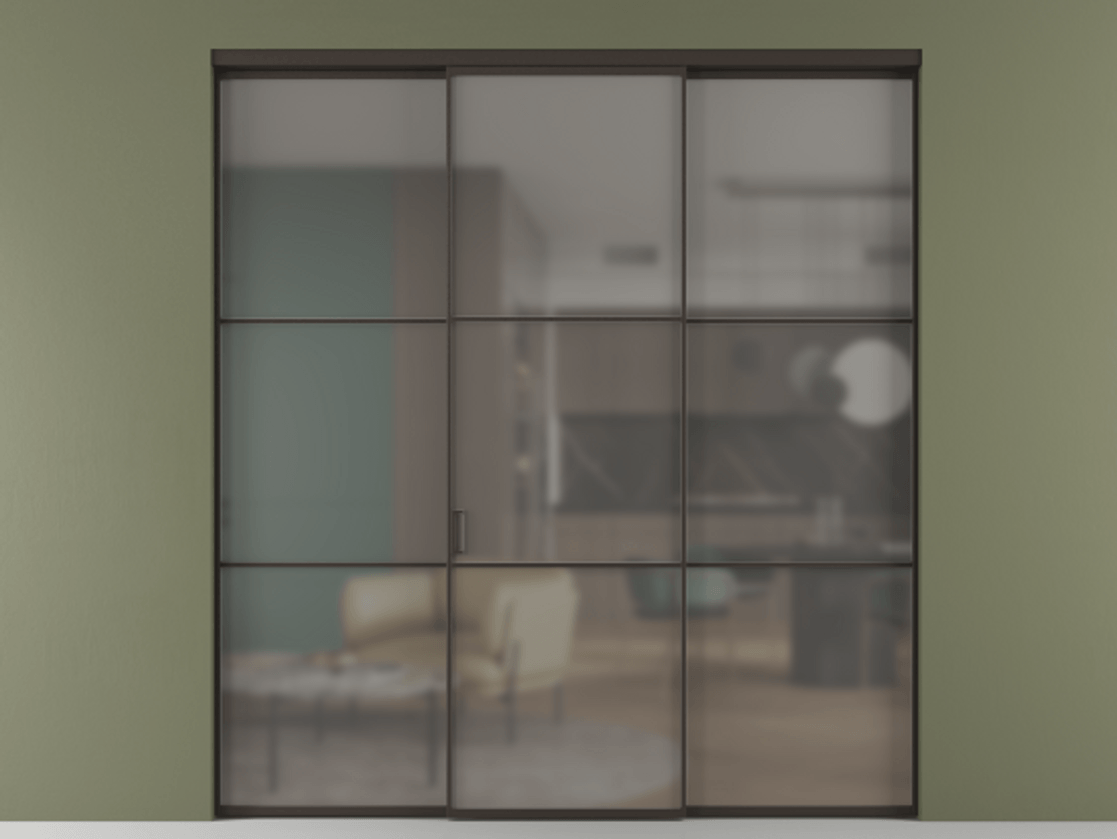 Перегородка Формато внутри проёма 3 створки АЛПР 040.03 Алюминий антрацит Сатинированное серое стекло, триплекс. Цена 237275 ₽ 1. Полотно 3 шт. (800/2100 мм)
2. Комплект установки раздвижной системы
3. Базовый комплект фурнитуры
4.Ручка Рондо. Фабрика дверей Волховец 8 (800) 551 43 19 Перегородка Формато внутри проёма 3 створки АЛПР 040.03 Алюминий антрацит Сатинированное серое стекло, триплекс Цена 237275 ₽ | Volhovec