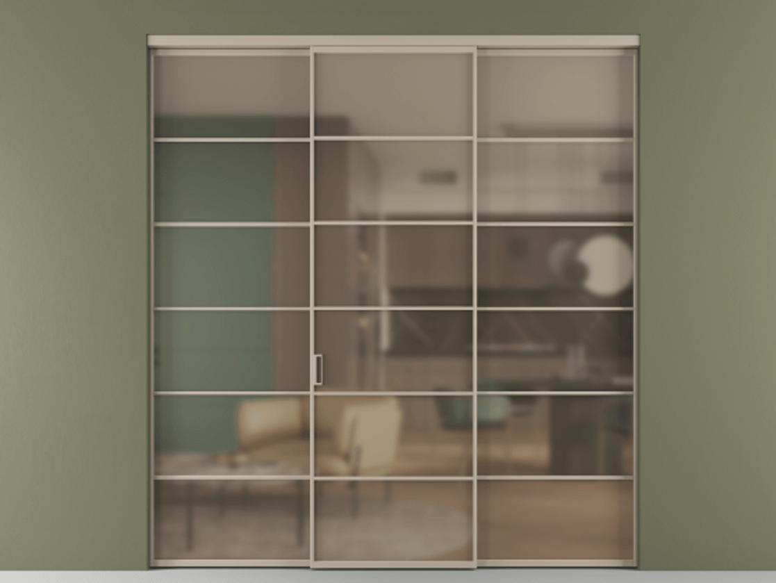 Перегородка Формато внутри проёма 3 створки АЛПР 040.04 Алюминий бисквитный Сатинированное бронзовое стекло, триплекс. Цена 254825 ₽ 1. Полотно 3 шт. (800/2100 мм)
2. Комплект установки раздвижной системы
3. Базовый комплект фурнитуры
4.Ручка Рондо. Фабрика дверей Волховец 8 (800) 551 43 19 Перегородка Формато внутри проёма 3 створки АЛПР 040.04 Алюминий бисквитный Сатинированное бронзовое стекло, триплекс Цена 254825 ₽ | Volhovec