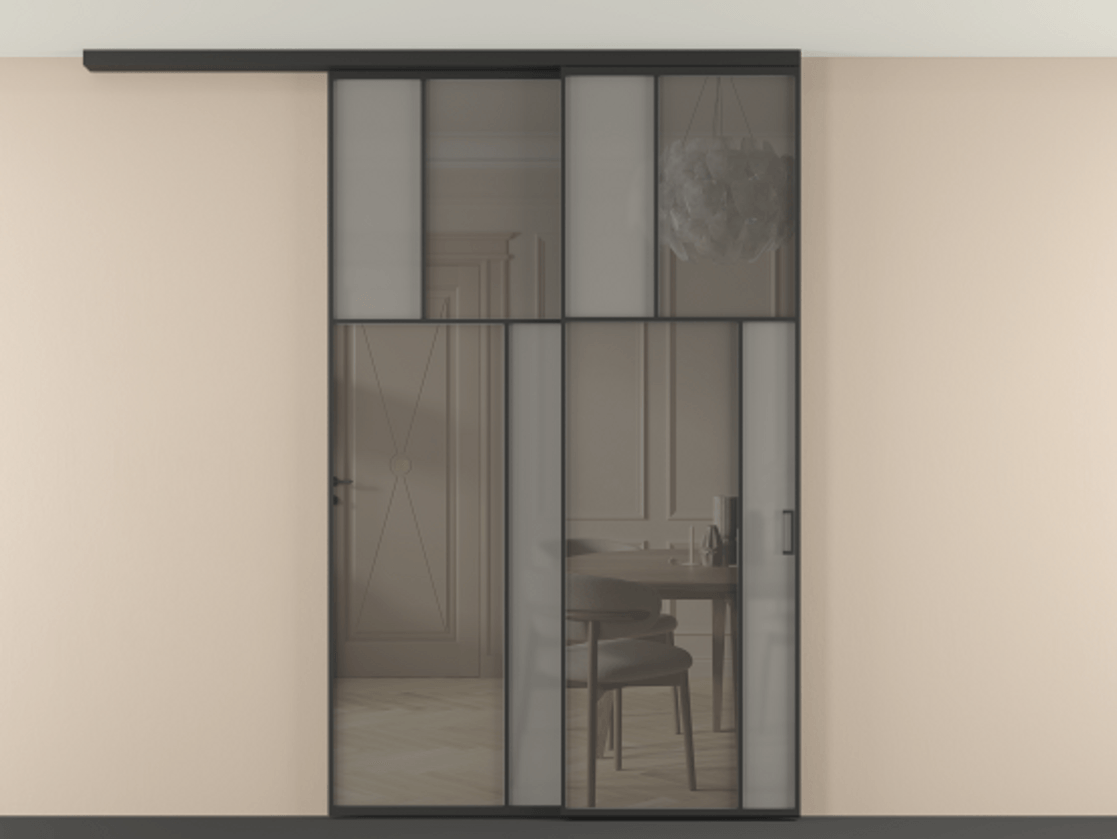 Перегородка Mosaic вдоль стены на потолок 2 створки с синхронным механизмом АЛПР 041.23 Алюминий Черный Сатинированное серое стекло, триплекс, 6 мм + Прозрачное серое стекло, триплекс. Скрытый короб ЧЕР Цена 329520 ₽ . Фабрика дверей Волховец 8 (800) 551 43 19 Перегородка Mosaic вдоль стены на потолок 2 створки с синхронным механизмом АЛПР 041.23 Алюминий Черный Сатинированное серое стекло, триплекс, 6 мм + Прозрачное серое стекло, триплекс Цена 329520 ₽ | Volhovec