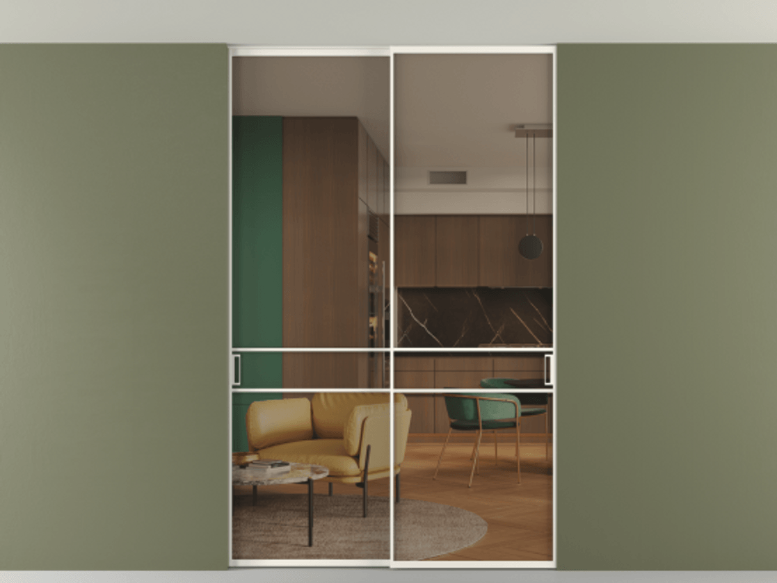 Перегородка Формато внутри проёма скрытое крепление в потолок 2 створки АЛПР 040.02 Алюминий пудровый белый Прозрачное бронзовое стекло, триплекс. Цена 248215 ₽ 1. Полотно 2 шт. (800/2100 мм)
2. Комплект установки раздвижной системы
3. Базовый комплект фурнитуры
4. Ручка Рондо. Фабрика дверей Волховец 8 (800) 551 43 19 Перегородка Формато внутри проёма скрытое крепление в потолок 2 створки АЛПР 040.02 Алюминий пудровый белый Прозрачное бронзовое стекло, триплекс Цена 248215 ₽ | Volhovec