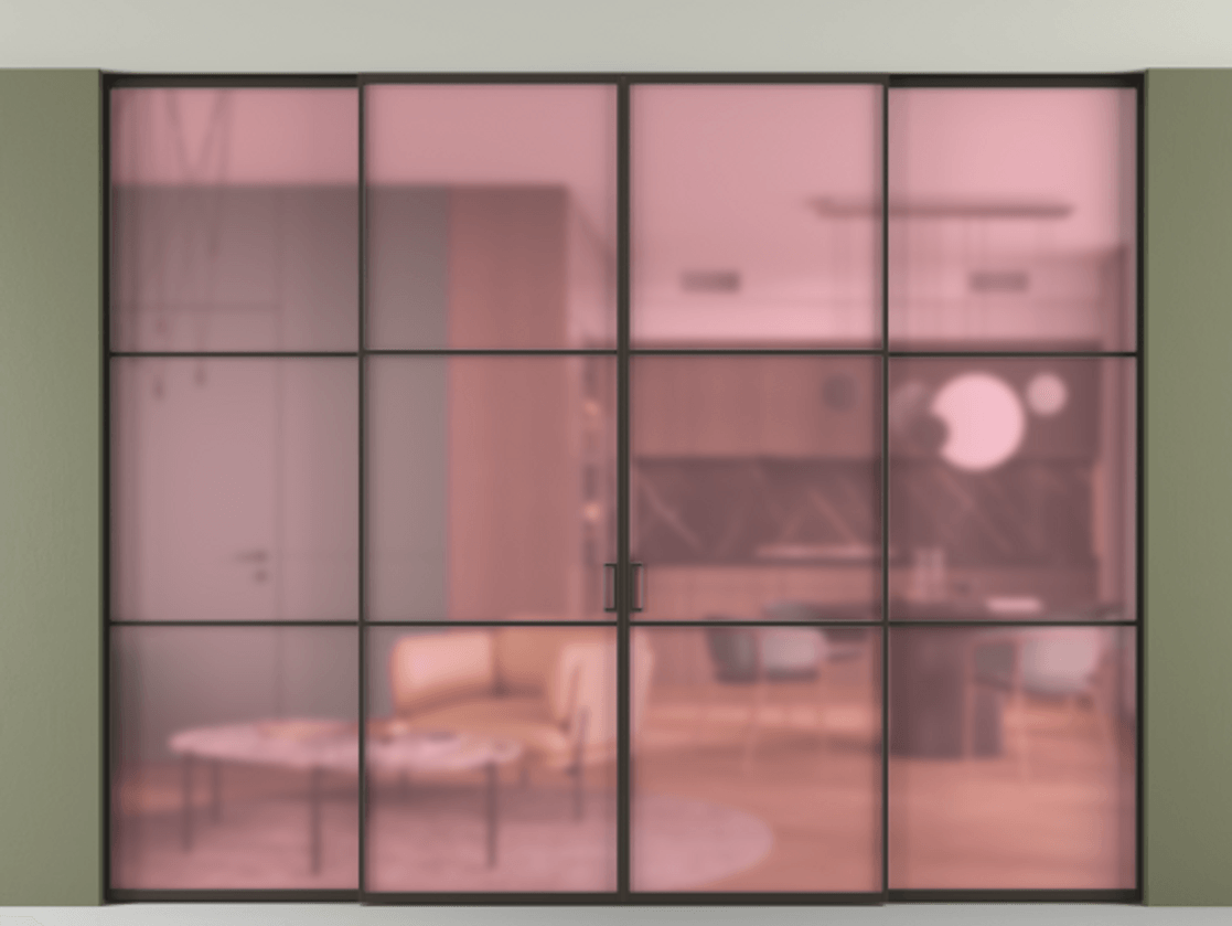 Перегородка Формато внутри проёма скрытое крепление в потолок 4 створки АЛПР 040.03 Алюминий антрацит Сатинированное розовое стекло, триплекс. Цена 457052 ₽ 1. Полотно 4 шт. (800/2100 мм)
2. Комплект установки раздвижной системы
3. Базовый комплект фурнитуры
4.Ручка Рондо. Фабрика дверей Волховец 8 (800) 551 43 19 Перегородка Формато внутри проёма скрытое крепление в потолок 4 створки АЛПР 040.03 Алюминий антрацит Сатинированное розовое стекло, триплекс Цена 457052 ₽ | Volhovec