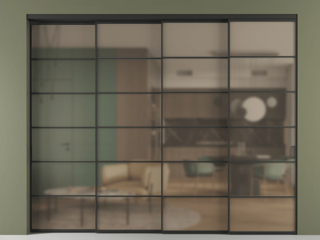 Перегородка Formato внутри проёма телескопик синхро 3 АЛПР 040.04 Алюминий Черный Сатинированное бронзовое стекло, триплекс, 6 мм. Скрытый короб ЧЕР Цена 498700 ₽ 1. Полотно 4 шт. (800/2100 мм)
2. Комплект установки раздвижной системы
3. Базовый комплект фурнитуры
4. Комплект фурнитуры телескопик синхро-3
5. Ручка RONDO
. Фабрика дверей Волховец 8 (800) 551 43 19 Перегородка Formato внутри проёма телескопик синхро 3 АЛПР 040.04 Алюминий Черный Сатинированное бронзовое стекло, триплекс, 6 мм Цена 498700 ₽ | Volhovec